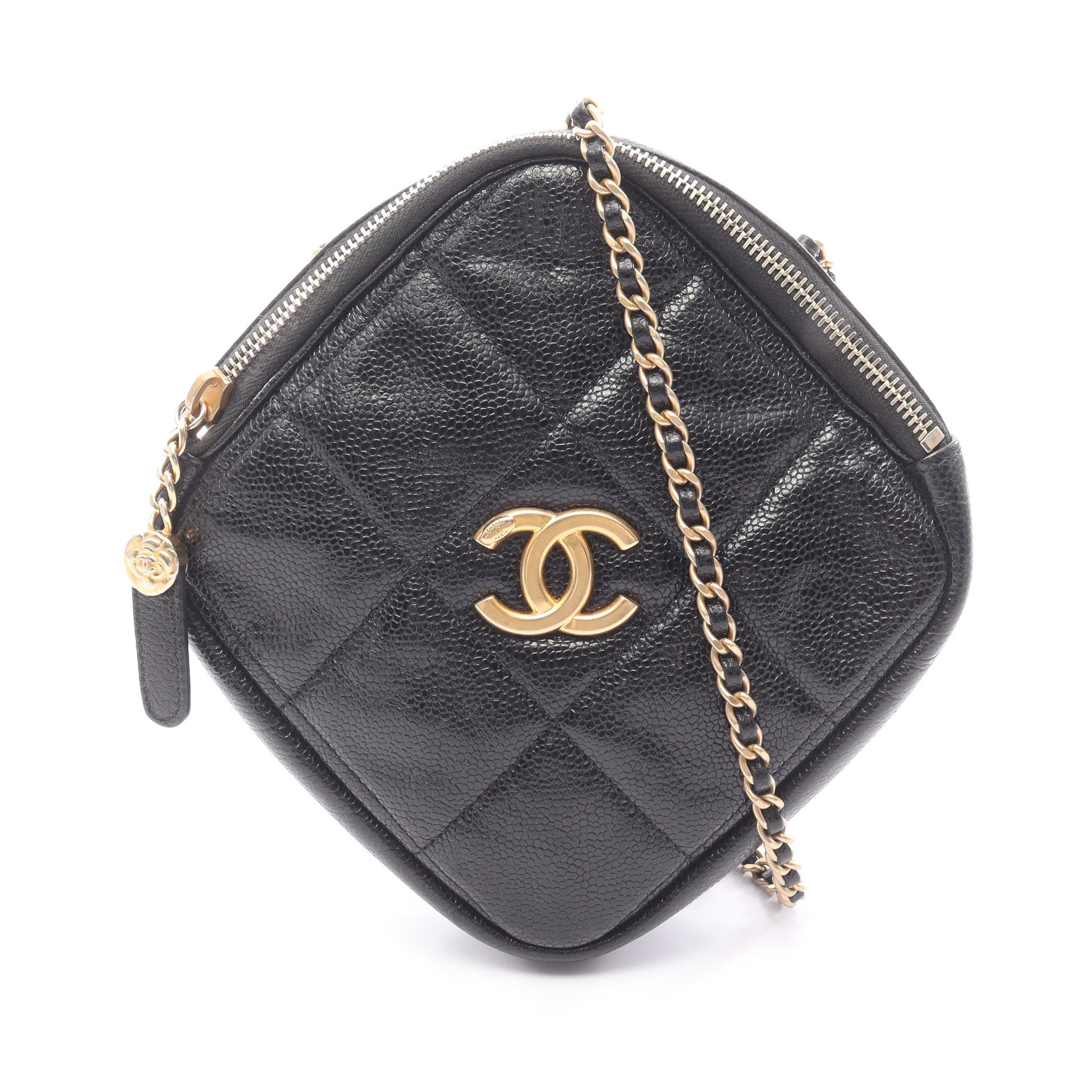 マトラッセ ダイヤシェイプ チェーンショルダーバッグ キャビアスキン ブラック ゴールド金具 シャネル バッグ CHANEL