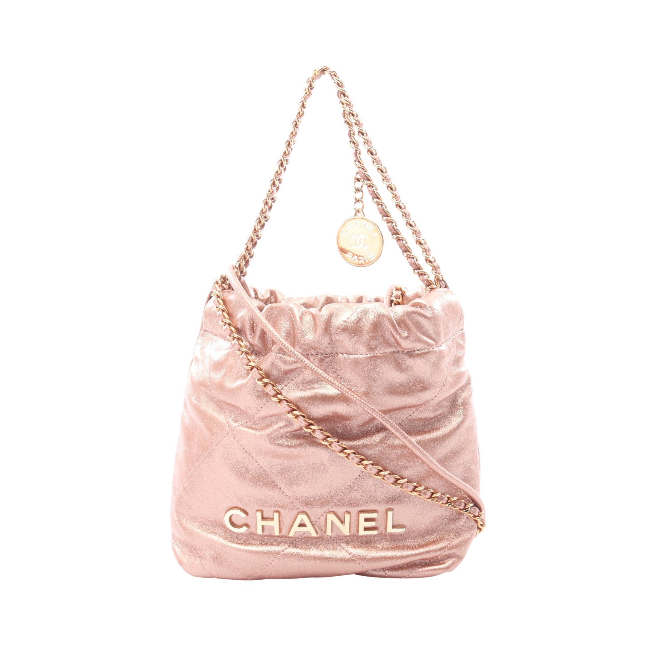 CHANEL 22 ミニ チェーンショルダーバッグ レザー ピンクゴールド