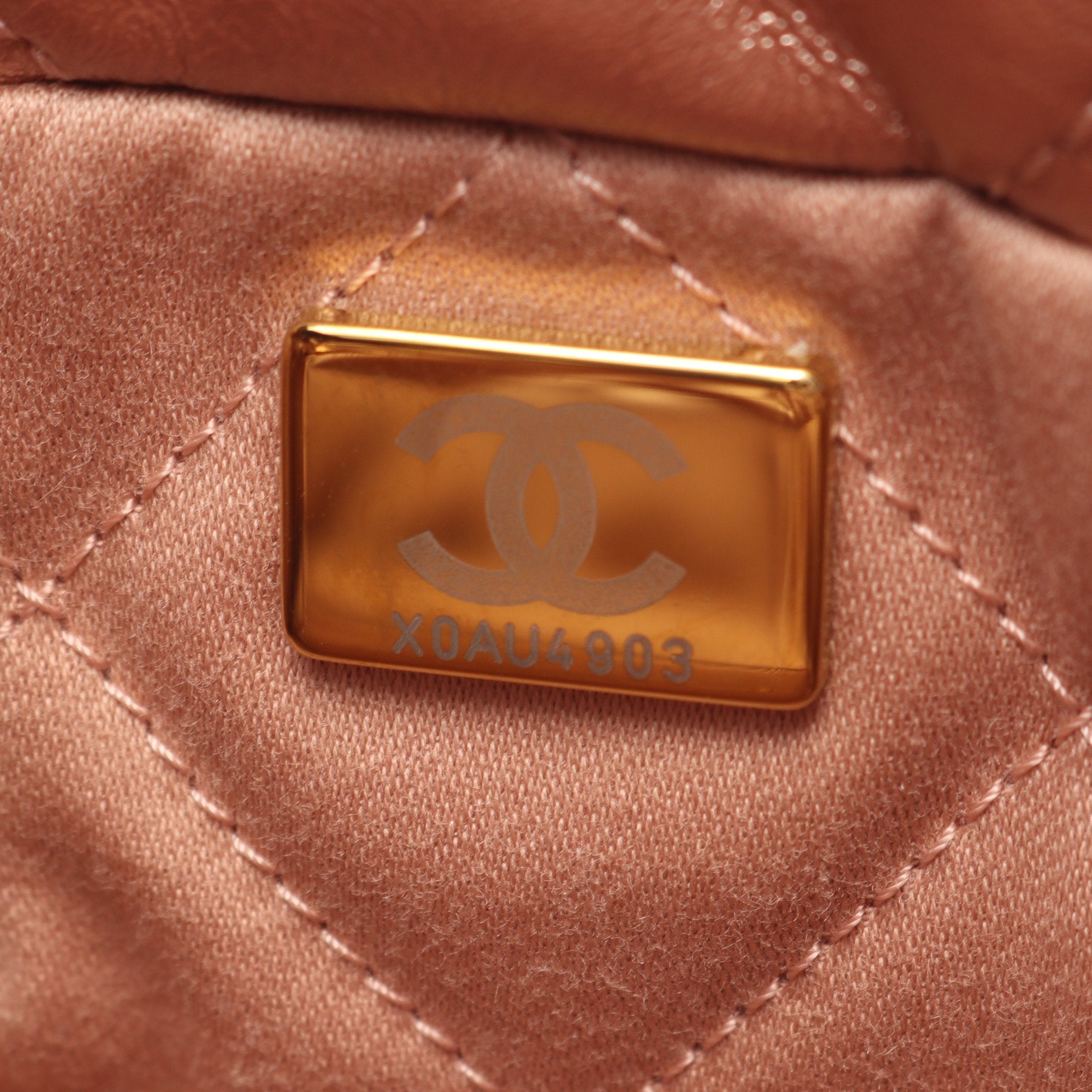 CHANEL 22 ミニ チェーンショルダーバッグ レザー ピンクゴールド