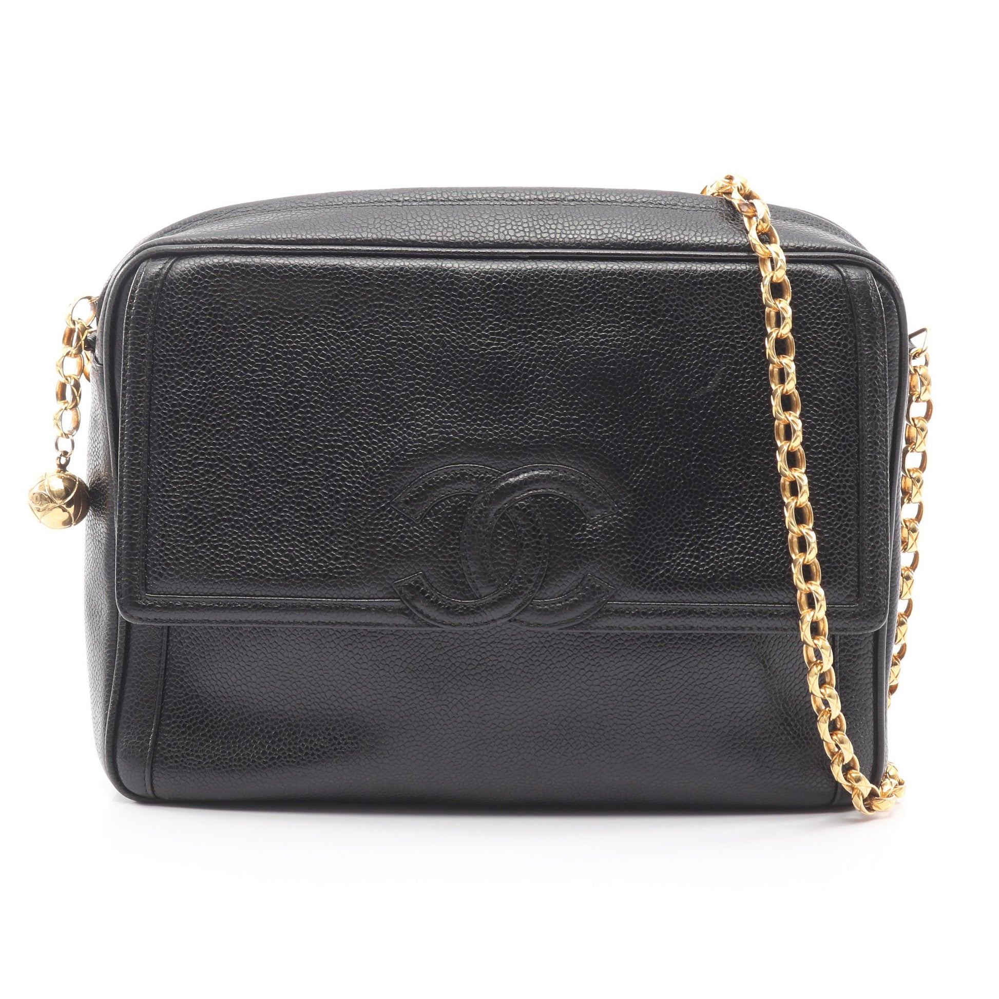ココマーク チェーンショルダーバッグ キャビアスキン ブラック ゴールド金具 シャネル バッグ CHANEL