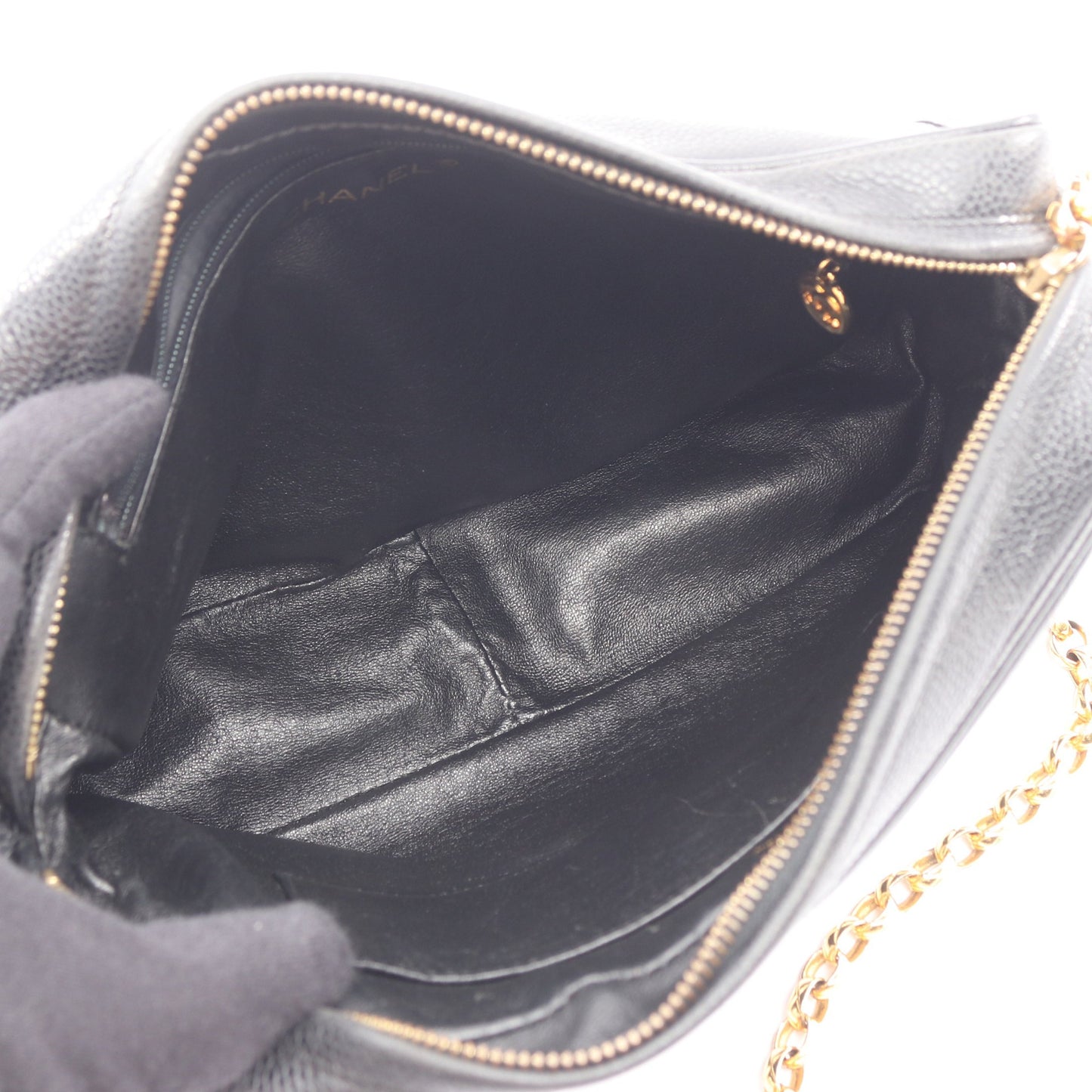 ココマーク チェーンショルダーバッグ キャビアスキン ブラック ゴールド金具 シャネル バッグ CHANEL