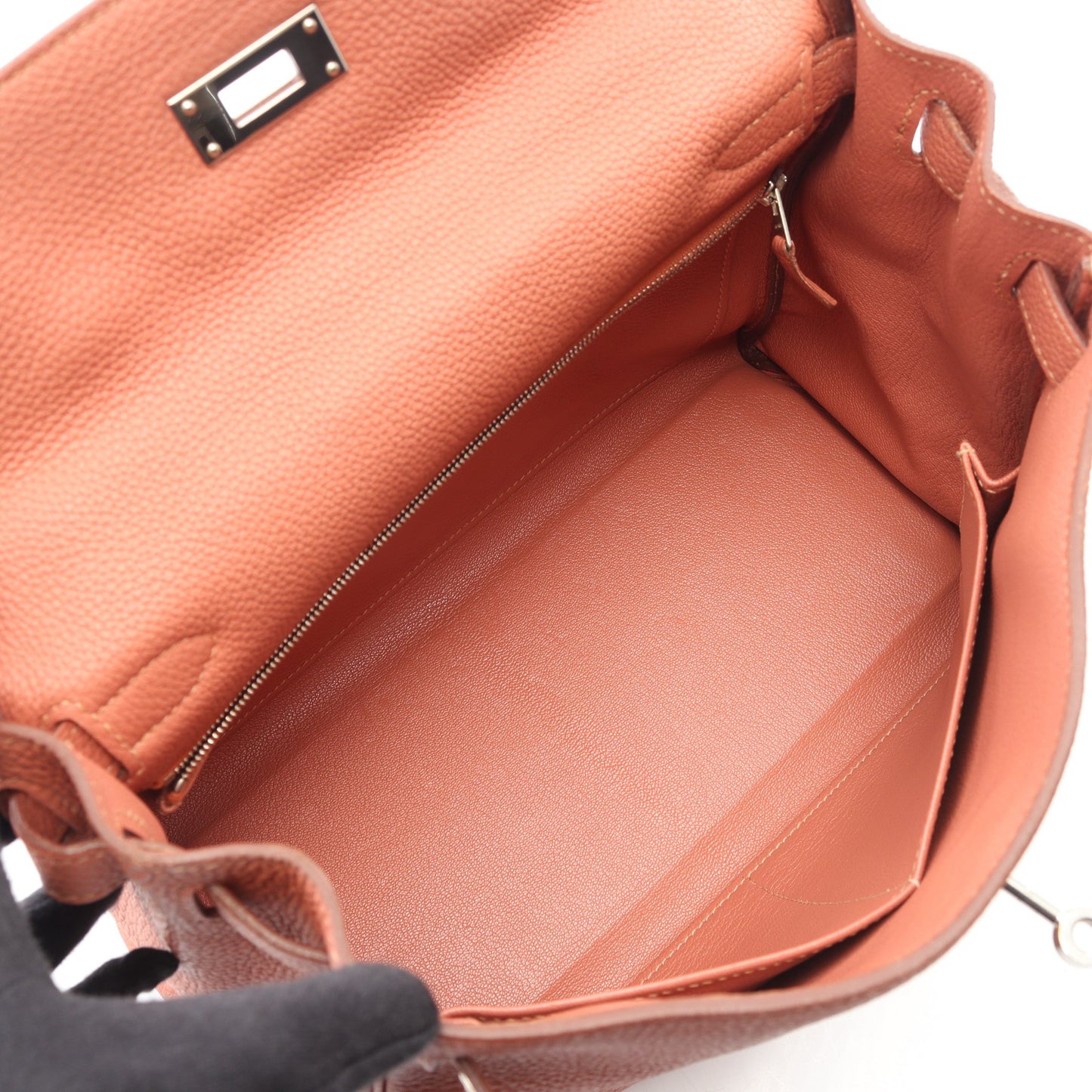 ケリー28 ローズティー 内縫い 2WAY ハンドバッグ トゴ コーラルピンク シルバー金具 □Q刻印 エルメス バッグ HERMES