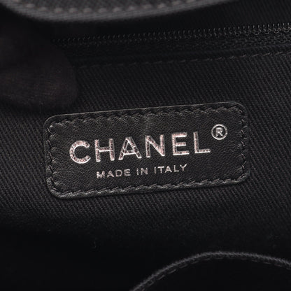 パリビアリッツ ハンドバッグ ナイロン レザー ダークブルー ブラック シルバー金具 シャネル バッグ CHANEL