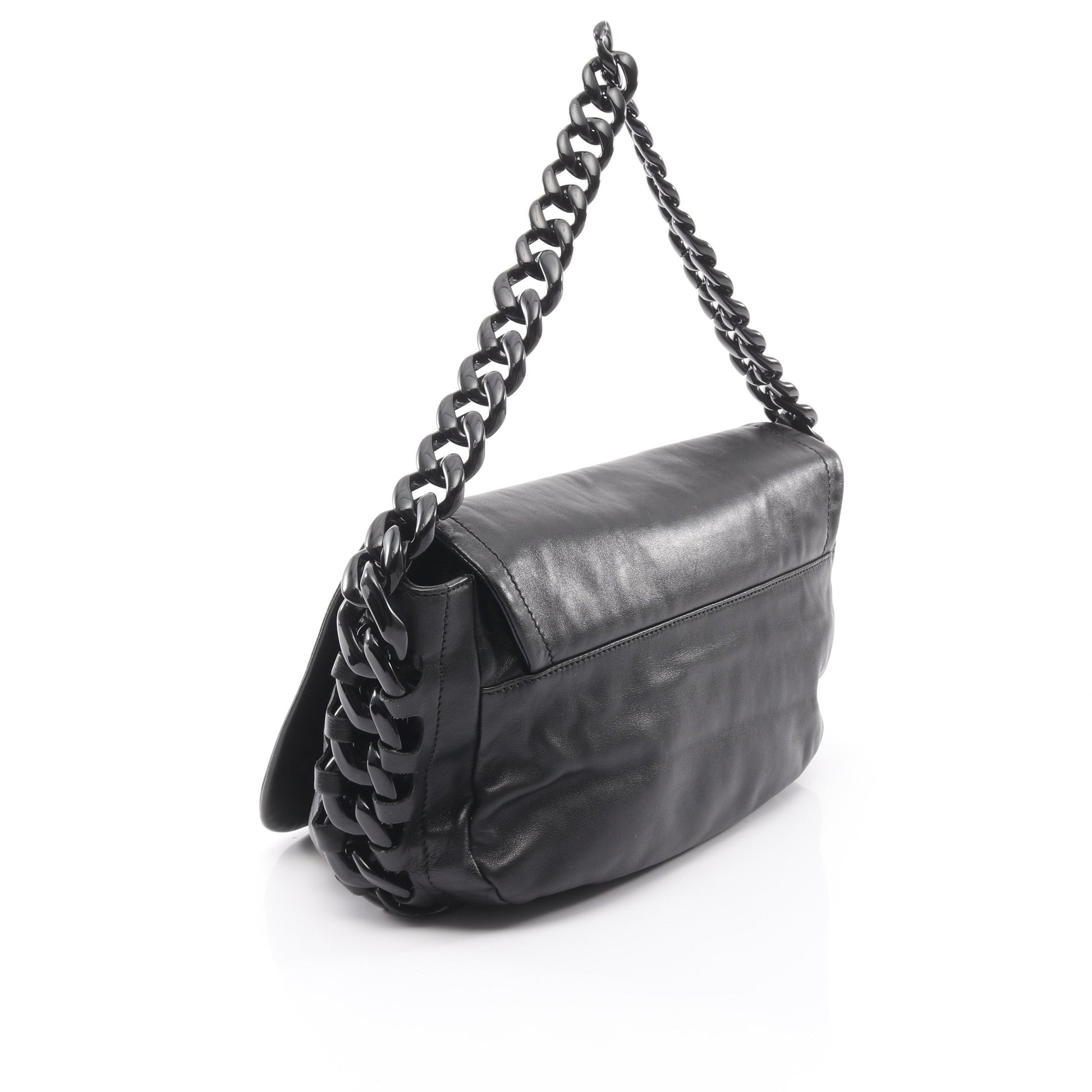 ココマーク プラチェーン ショルダーバッグ ラムスキン ブラック シルバー金具 シャネル バッグ CHANEL