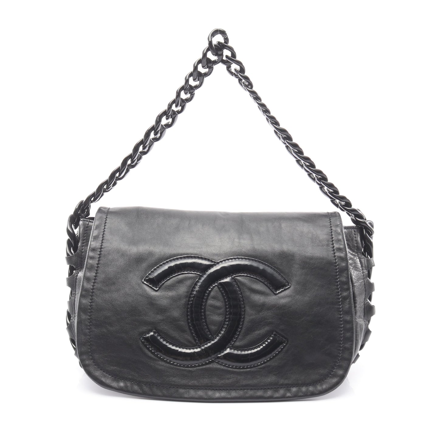 ココマーク プラチェーン ショルダーバッグ ラムスキン ブラック シルバー金具 シャネル バッグ CHANEL
