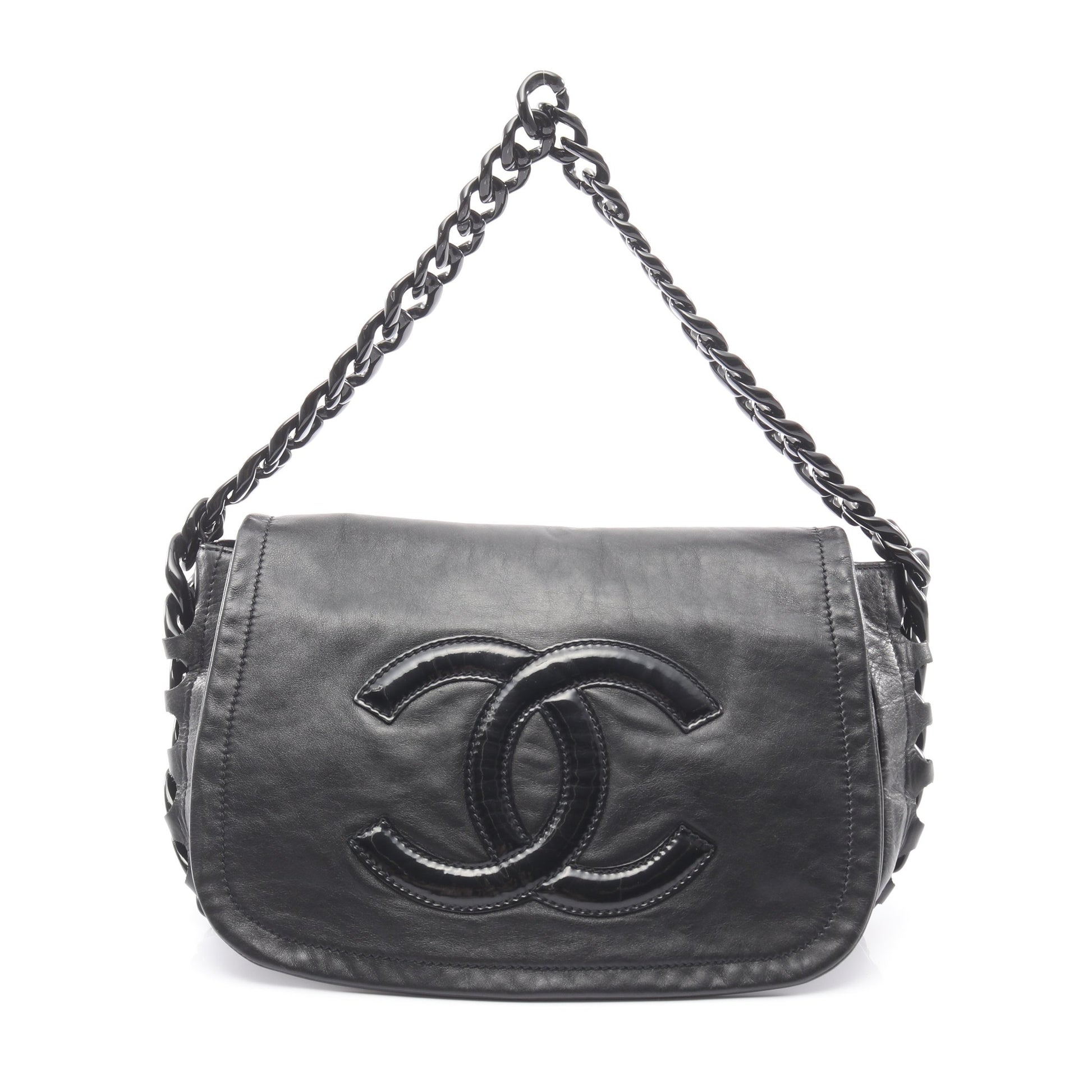 ココマーク プラチェーン ショルダーバッグ ラムスキン ブラック シルバー金具 シャネル バッグ CHANEL