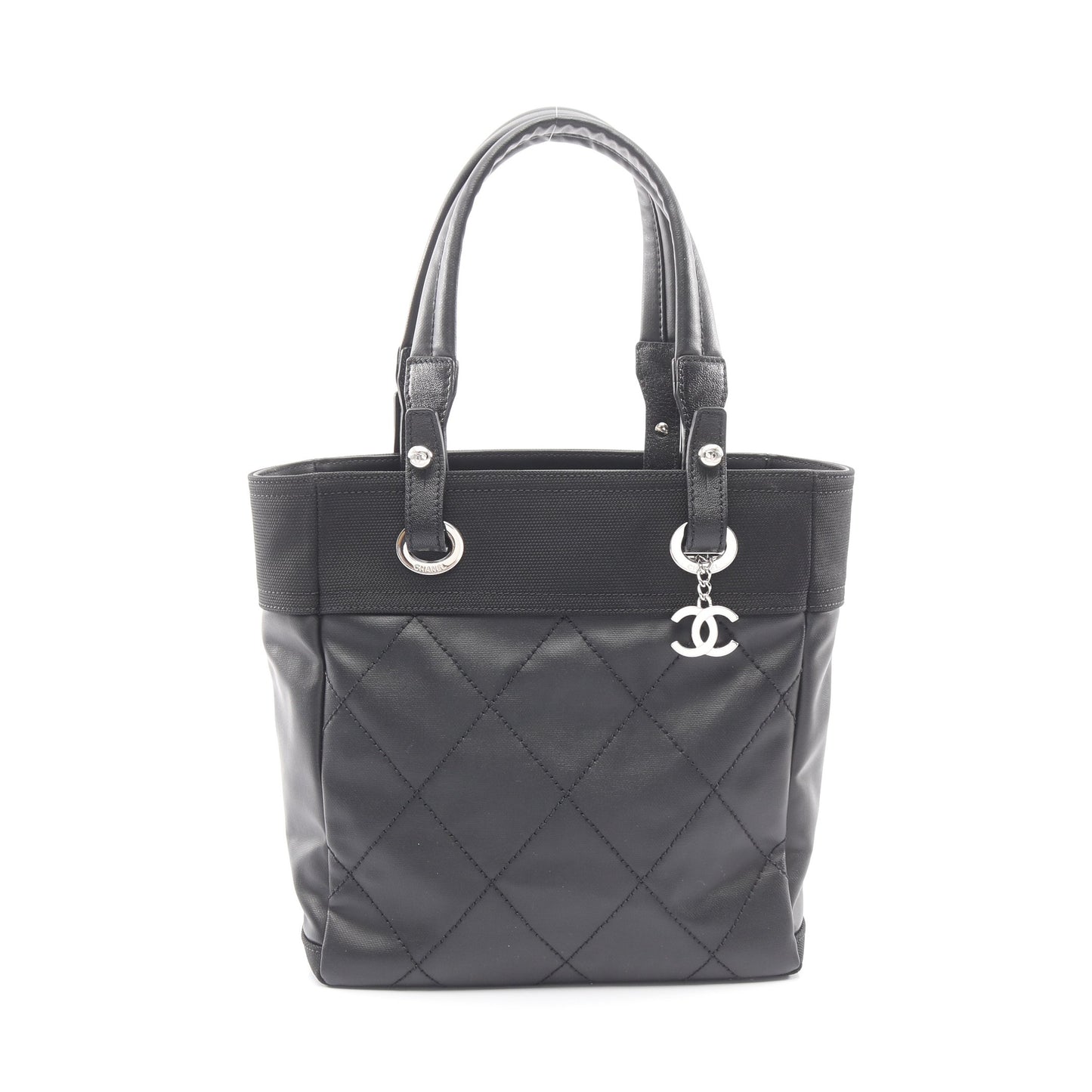 パリビアリッツPM ハンドバッグ トートバッグ コーティングキャンバス レザー ブラック シルバー金具 シャネル バッグ CHANEL