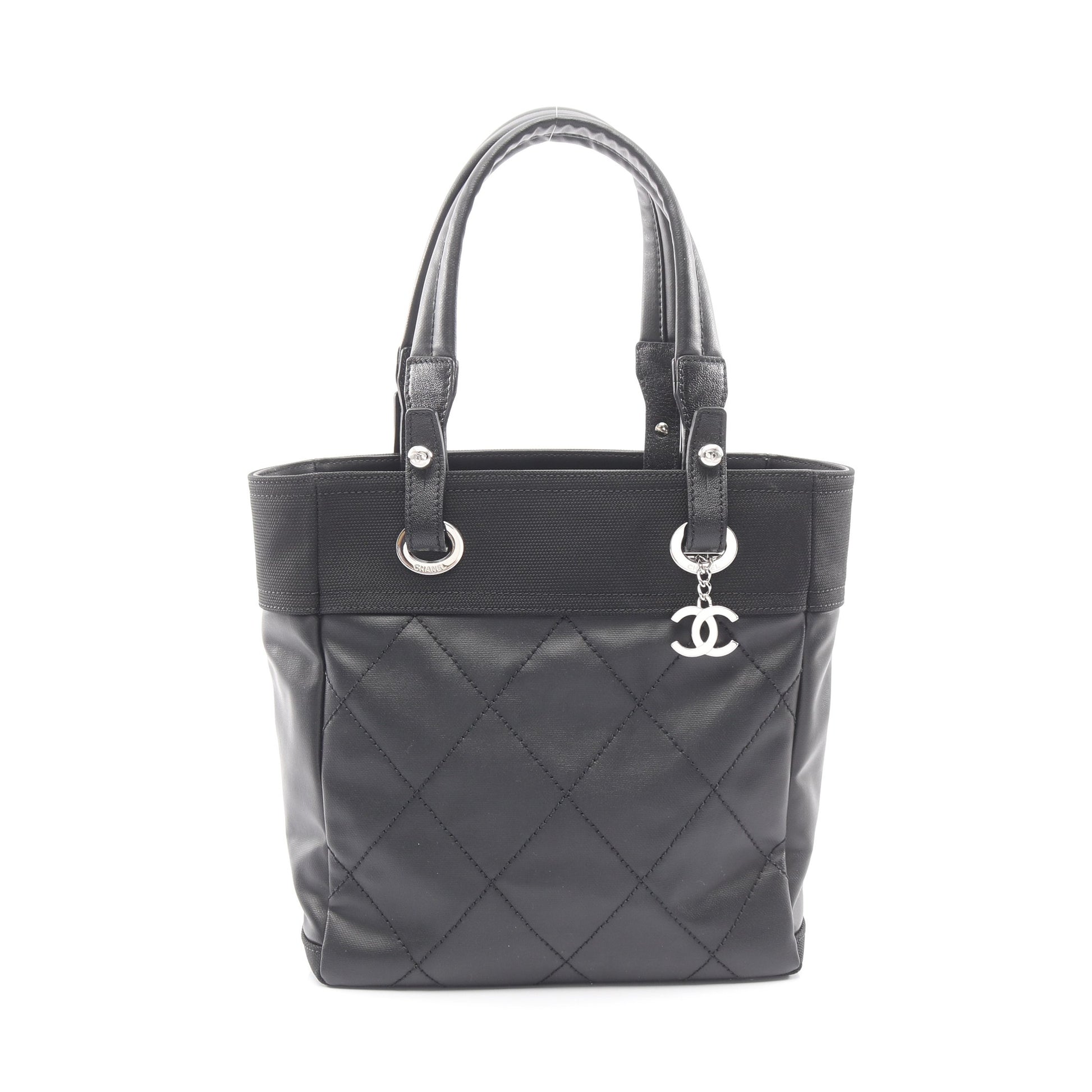 パリビアリッツPM ハンドバッグ トートバッグ コーティングキャンバス レザー ブラック シルバー金具 シャネル バッグ CHANEL
