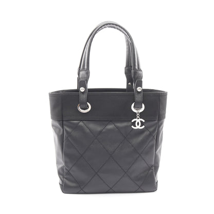 パリビアリッツPM ハンドバッグ トートバッグ コーティングキャンバス レザー ブラック シルバー金具 シャネル バッグ CHANEL