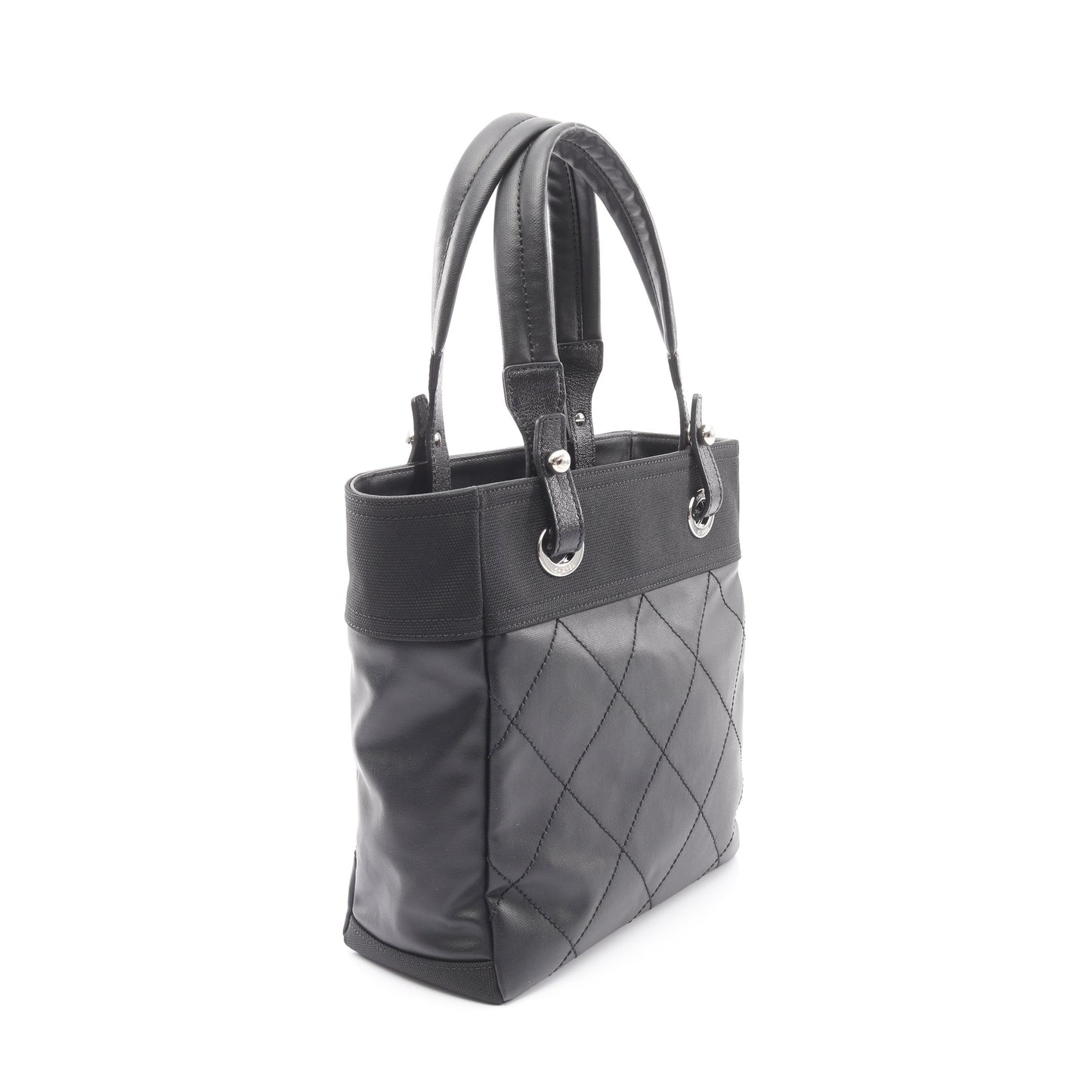 パリビアリッツPM ハンドバッグ トートバッグ コーティングキャンバス レザー ブラック シルバー金具 シャネル バッグ CHANEL