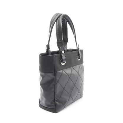 パリビアリッツPM ハンドバッグ トートバッグ コーティングキャンバス レザー ブラック シルバー金具 シャネル バッグ CHANEL