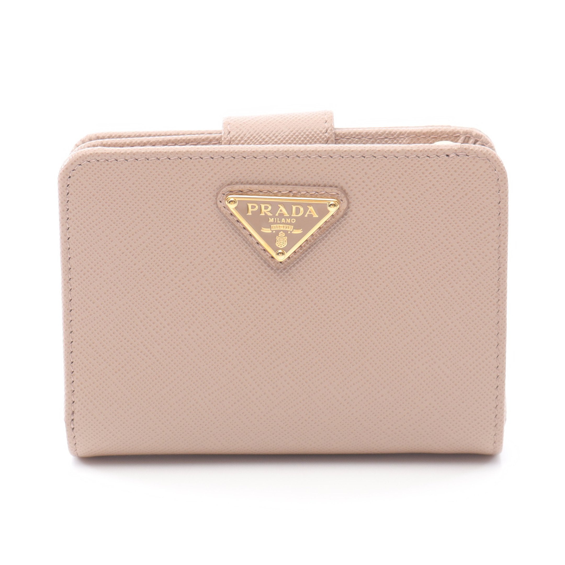 【要修理】Prada 財布 二つ折り サフィアーノメタル ピンクベージュ レザー SAFFIANO TRIANG 二つ折り財布 サフィアーノレザー ピンクベージュ