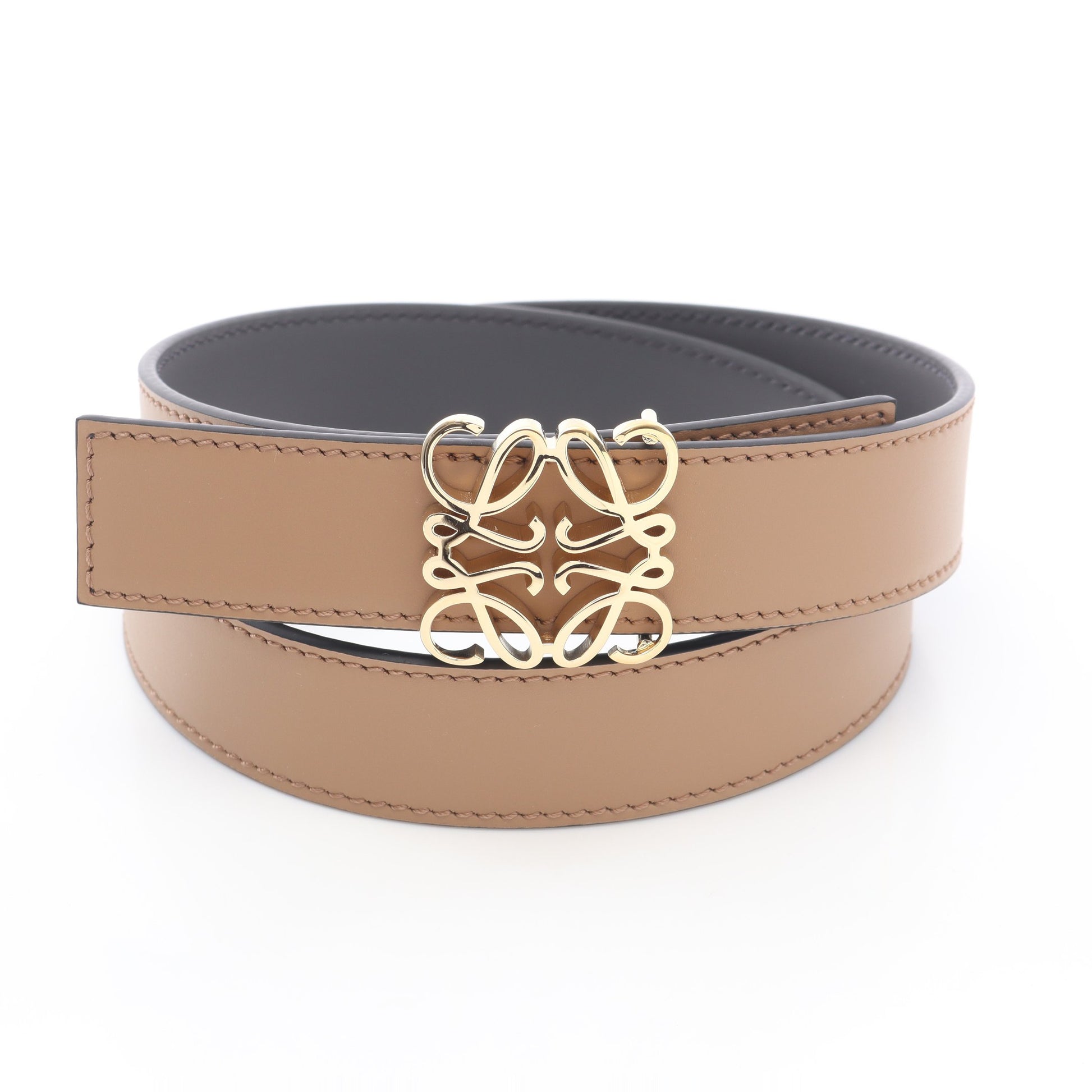 リバーシブル アナグラム ボンベ ベルト ゴールド金具 ベルト レザー ブラウン グレー ロエベ 財布・小物 LOEWE