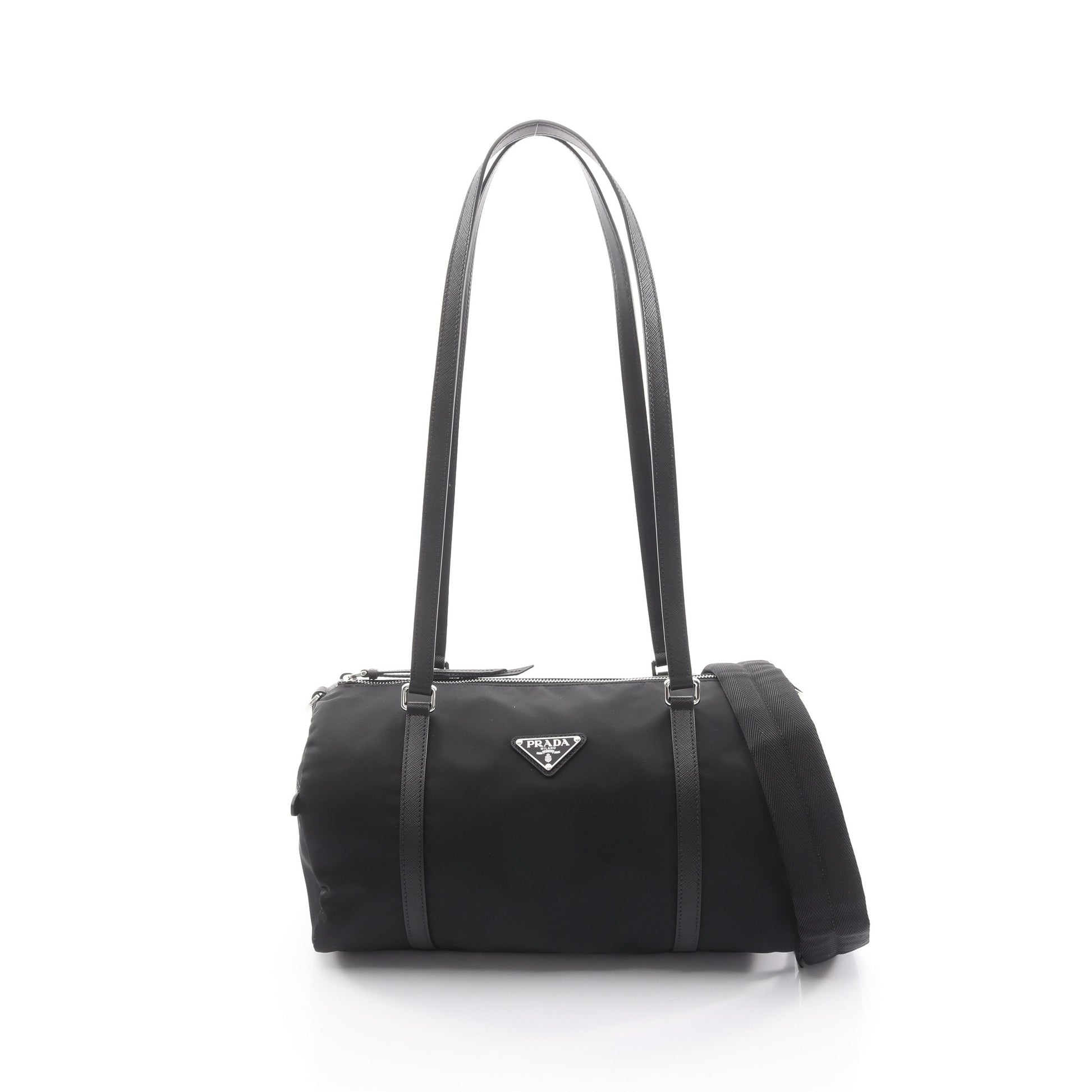 TESSUTO＋SAFFIAN ダッフルバッグ 2WAY ショルダーバッグ ナイロン サフィアーノレザー ブラック プラダ バッグ PRADA