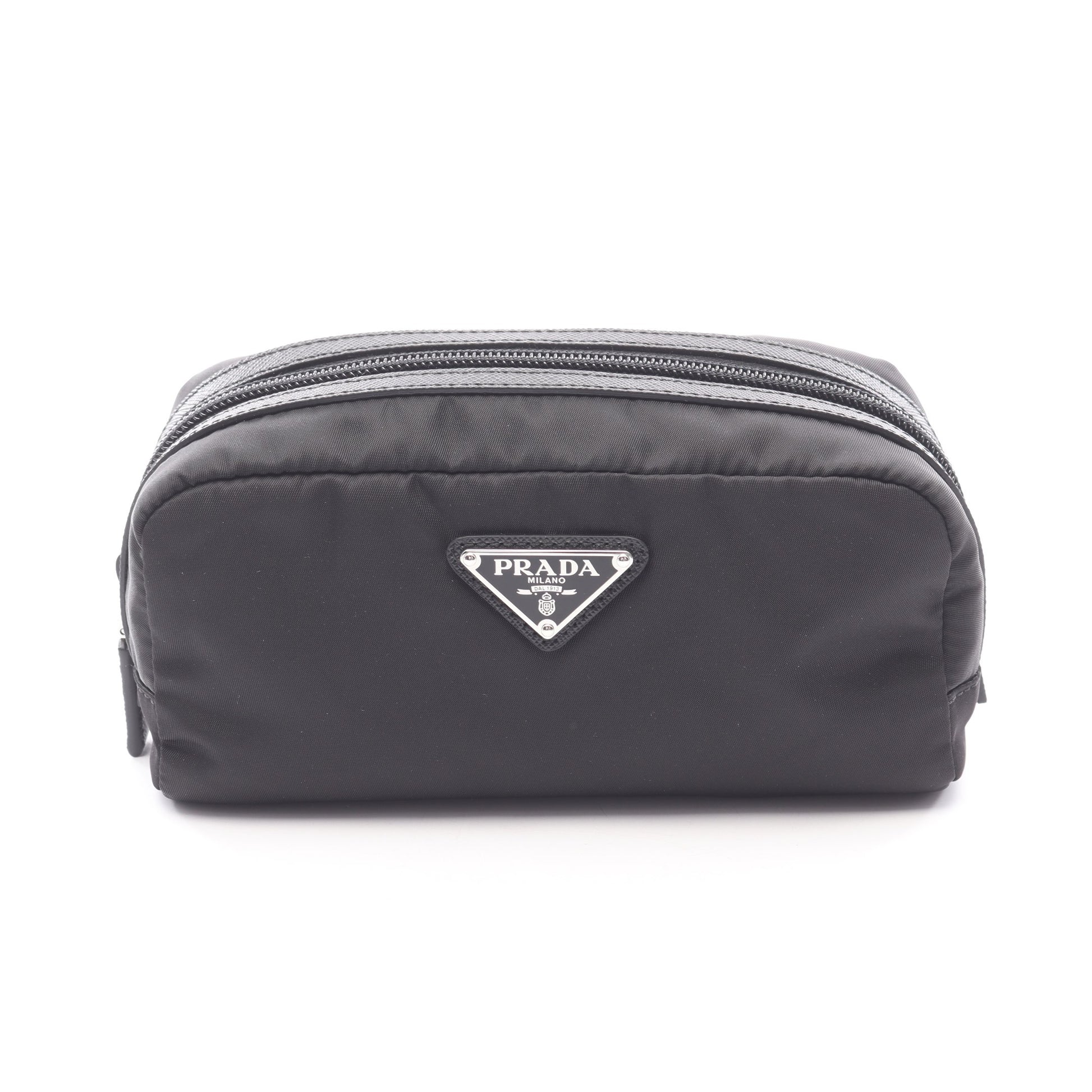 トライアングルロゴ ポーチ ナイロン サフィアーノレザー ブラック プラダ 財布・小物 PRADA