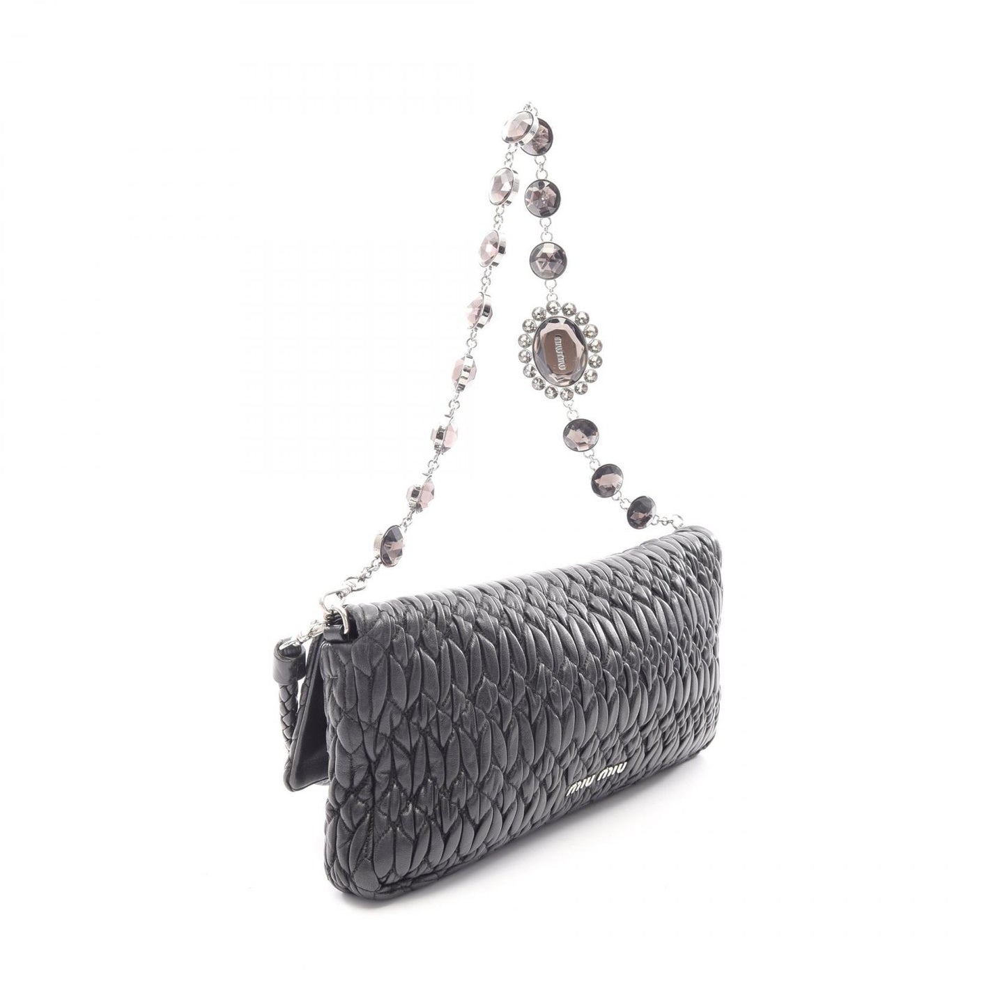 NAPPA CRYSTAL マテラッセ チェーンショルダーバッグ レザー ブラック ミュウミュウ バッグ miu miu