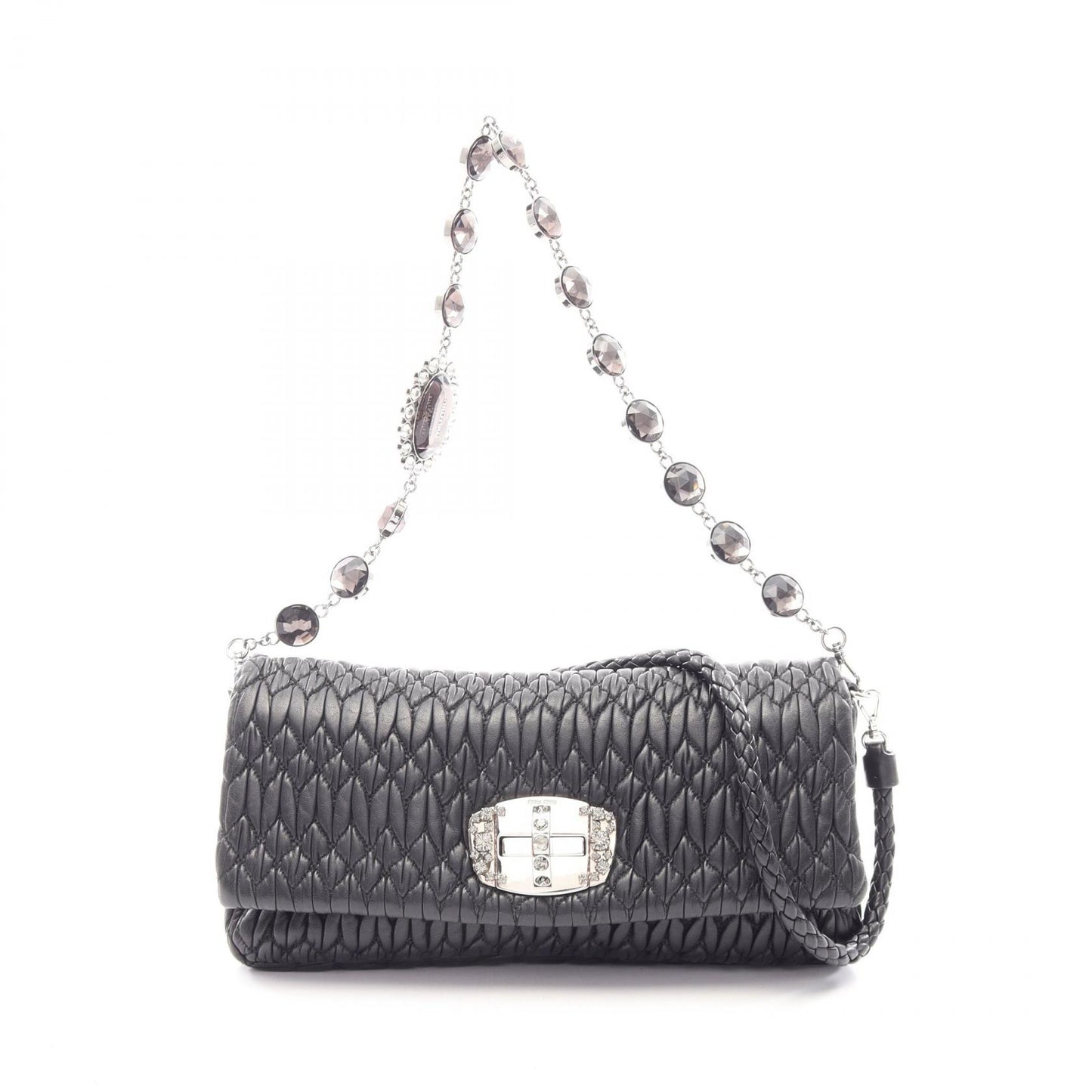 NAPPA CRYSTAL マテラッセ チェーンショルダーバッグ レザー ブラック ミュウミュウ バッグ miu miu