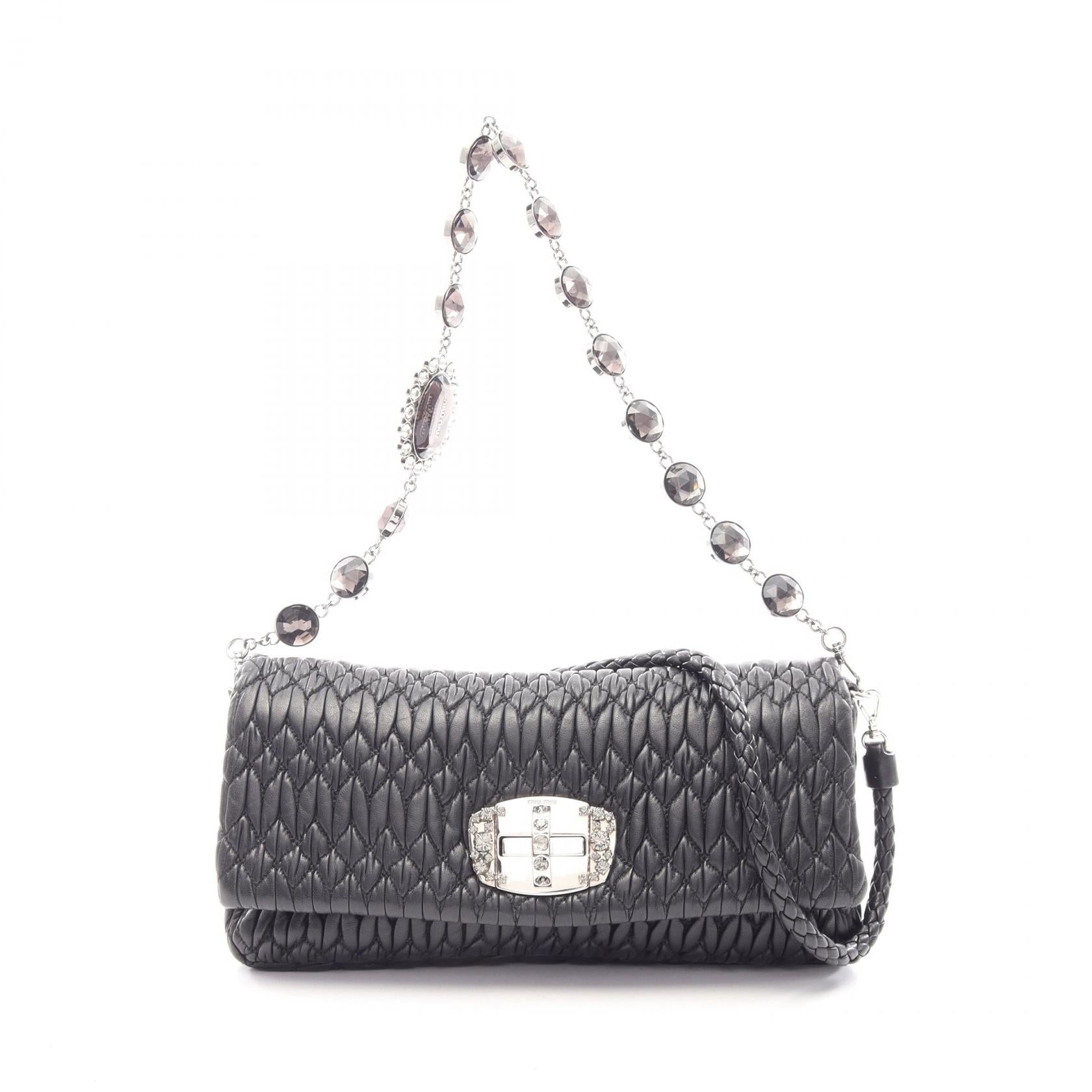NAPPA CRYSTAL マテラッセ チェーンショルダーバッグ レザー ブラック ミュウミュウ バッグ miu miu