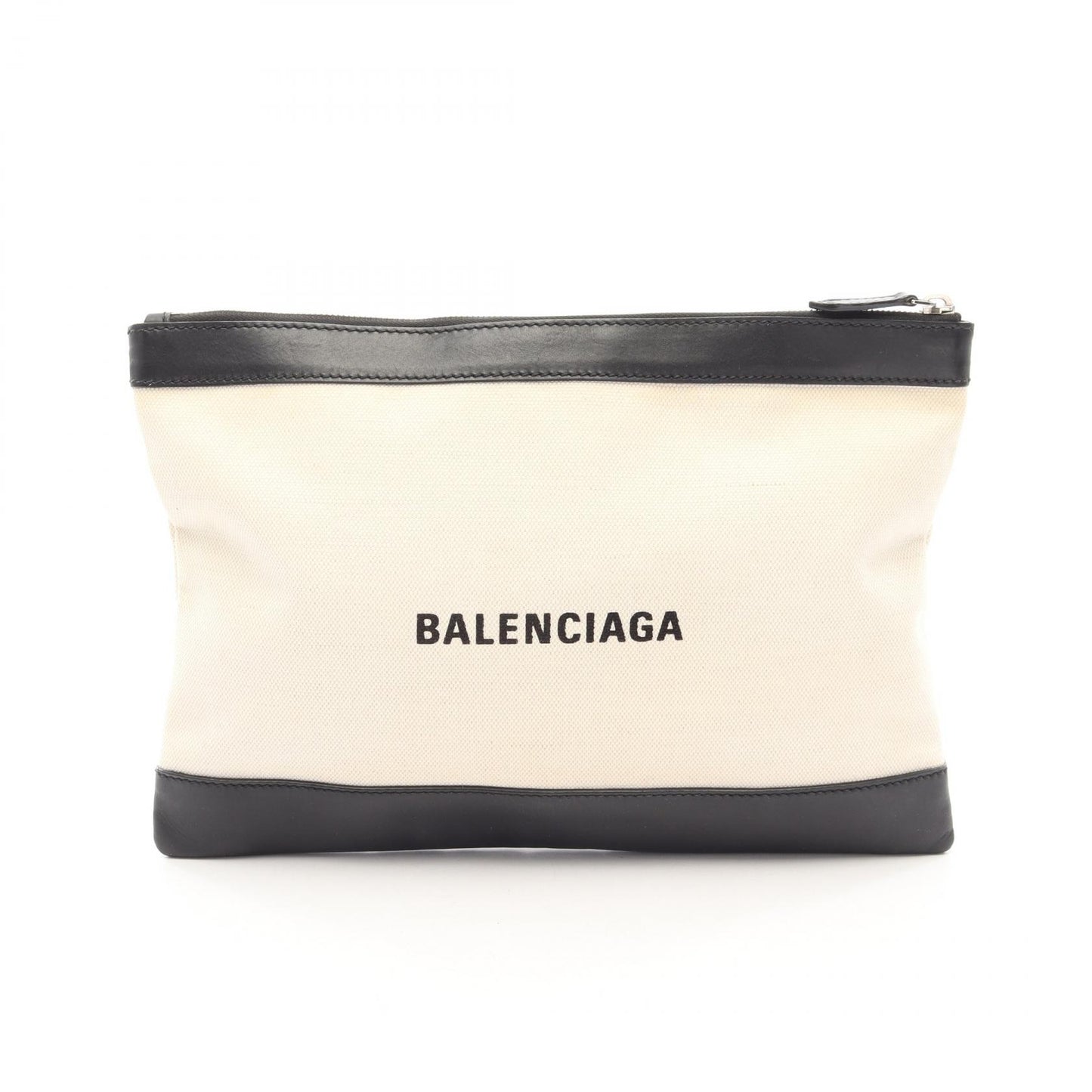 ネイビークリップ M クラッチバッグ キャンバス レザー アイボリー ブラック バレンシアガ バッグ BALENCIAGA