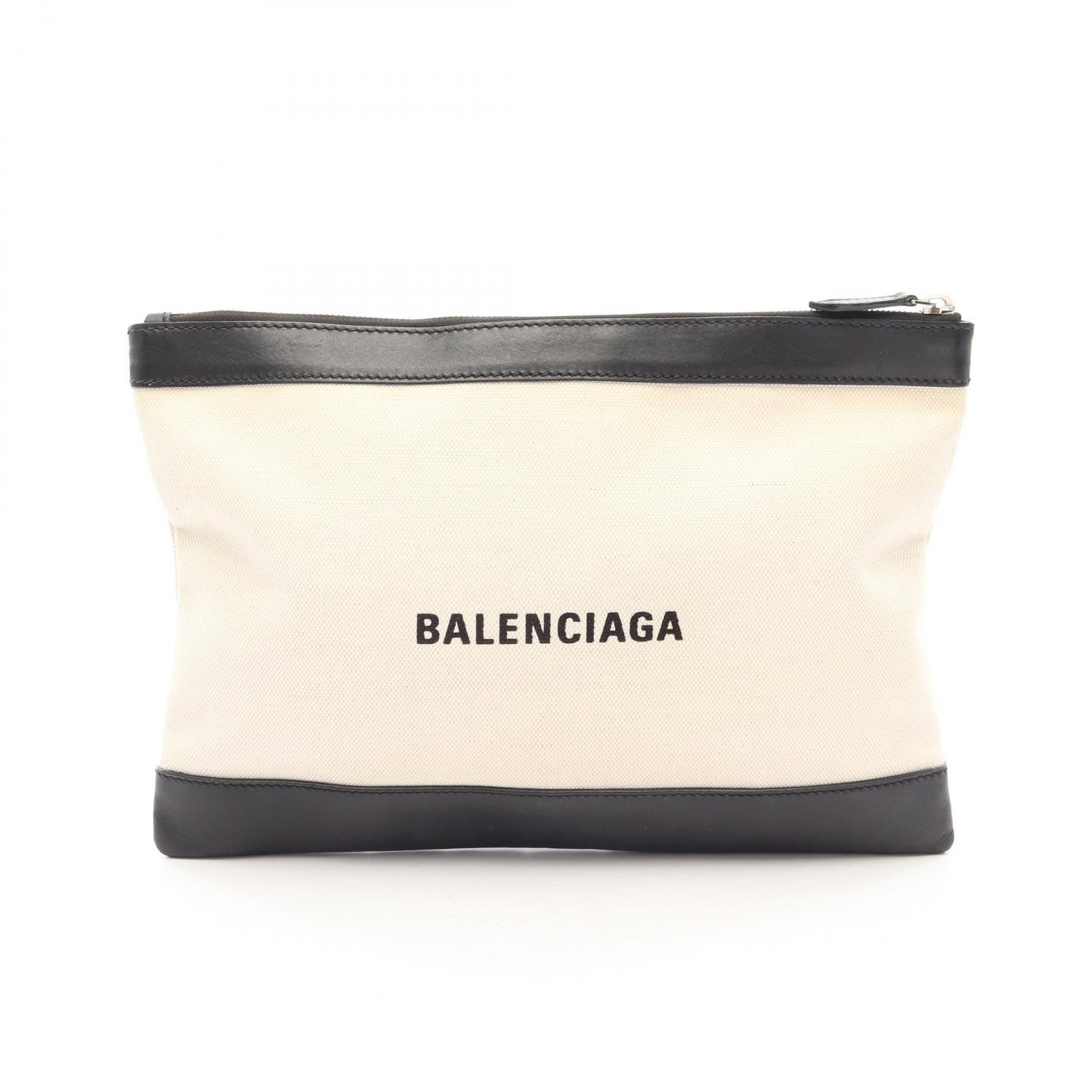ネイビークリップ M クラッチバッグ キャンバス レザー アイボリー ブラック バレンシアガ バッグ BALENCIAGA