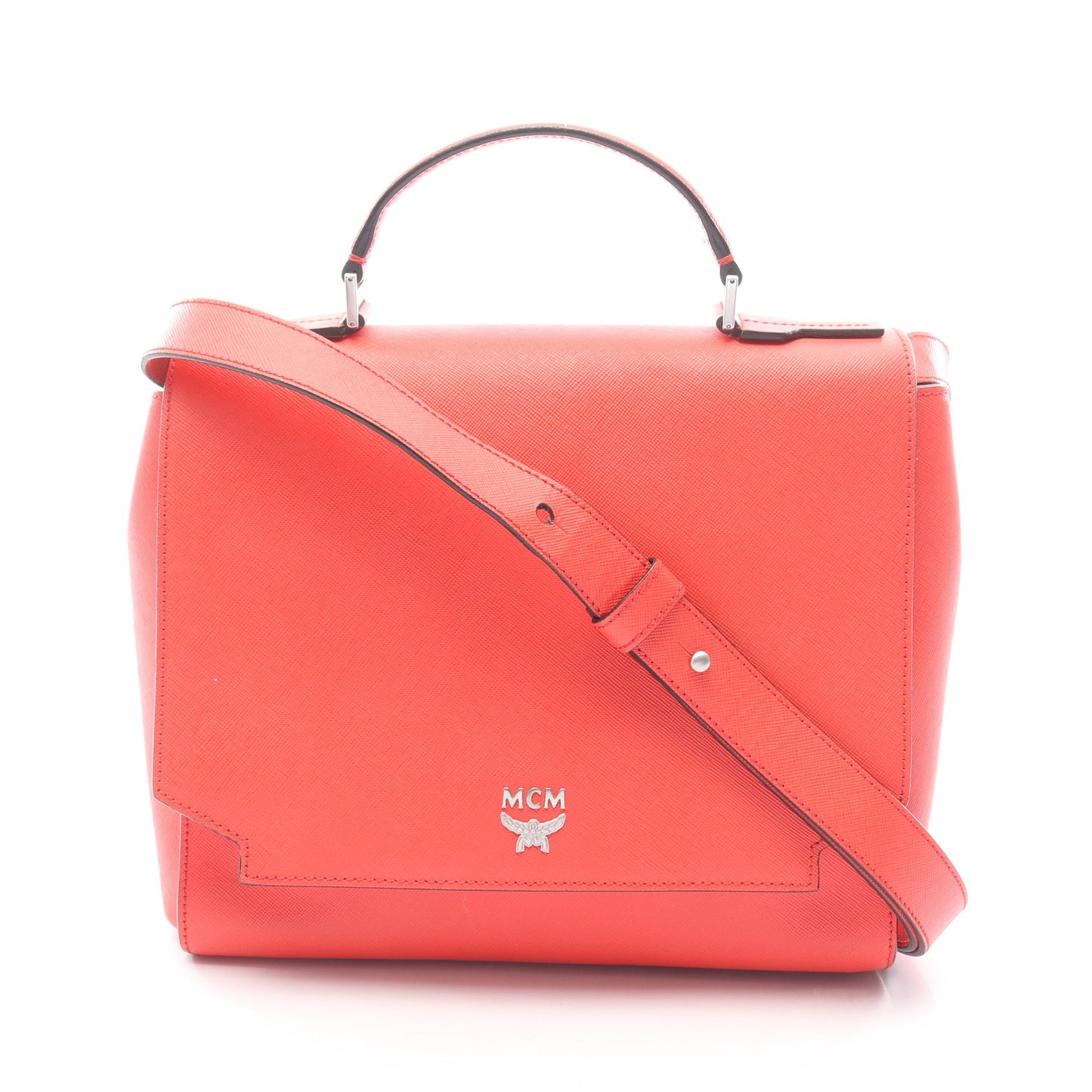 2WAY ハンドバッグ レザー オレンジレッド エムシーエム バッグ MCM