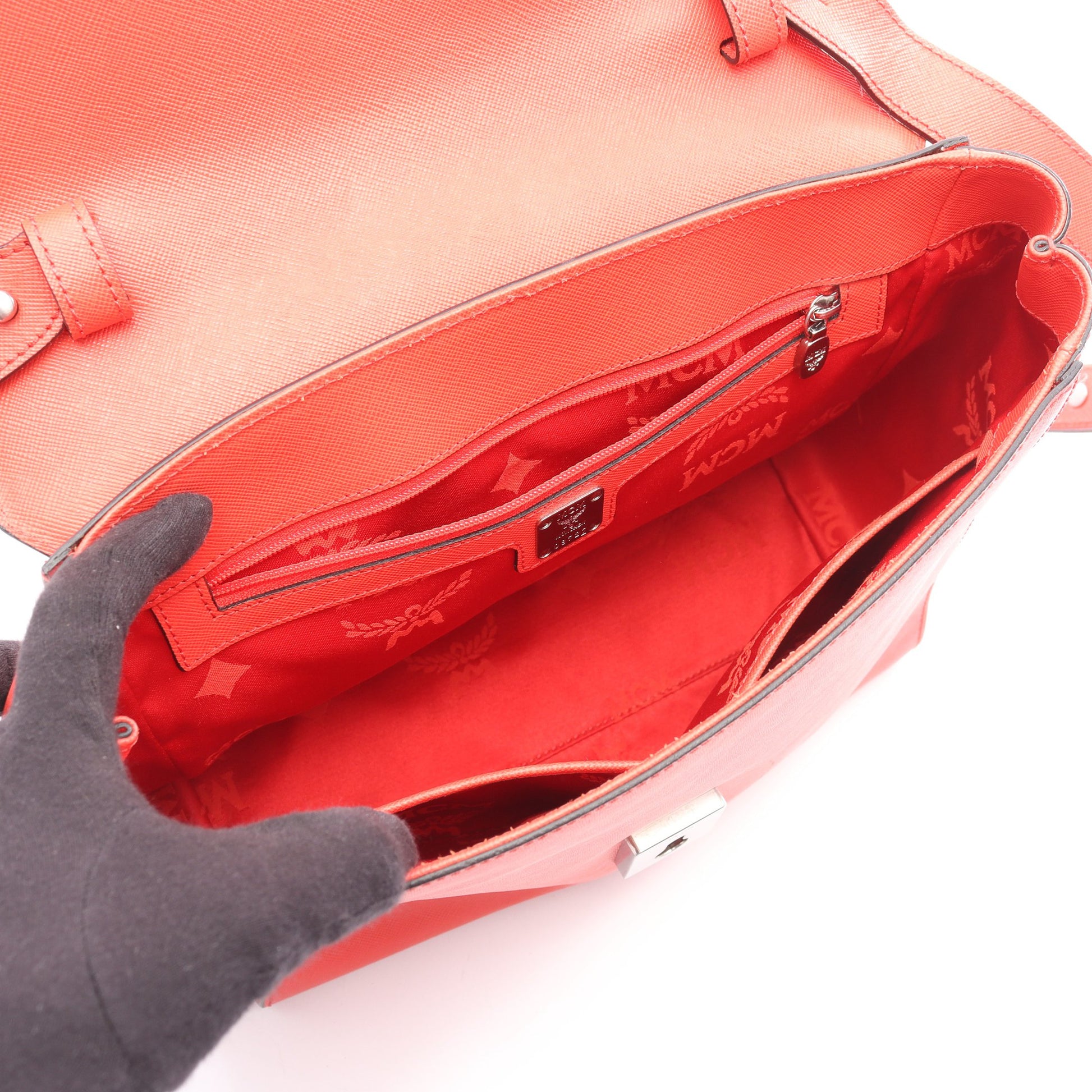 2WAY ハンドバッグ レザー オレンジレッド エムシーエム バッグ MCM