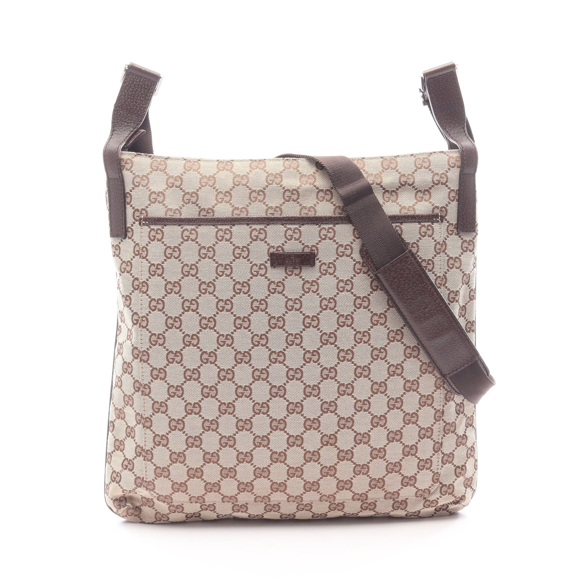 GGキャンバス ショルダーバッグ キャンバス レザー ベージュ ダークブラウン グッチ バッグ GUCCI