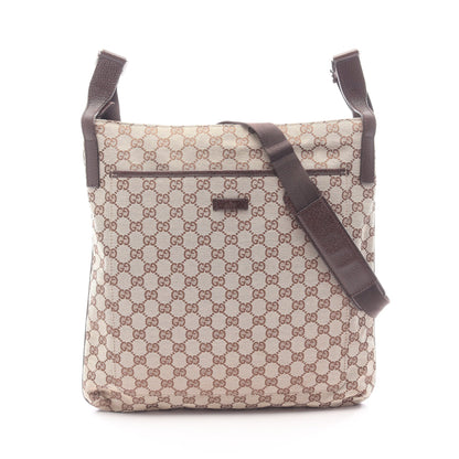 GGキャンバス ショルダーバッグ キャンバス レザー ベージュ ダークブラウン グッチ バッグ GUCCI