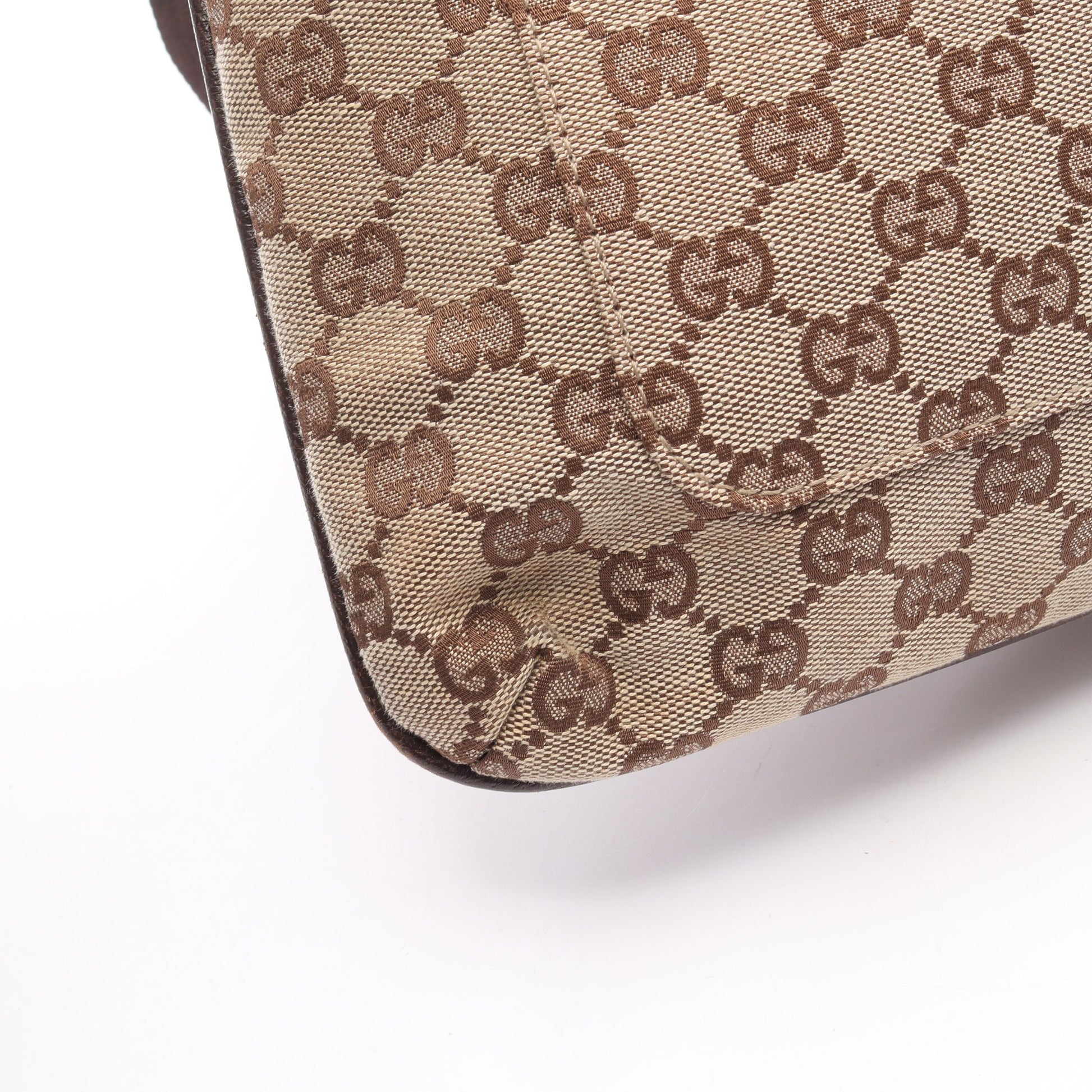 GGキャンバス ショルダーバッグ キャンバス レザー ベージュ ダークブラウン グッチ バッグ GUCCI