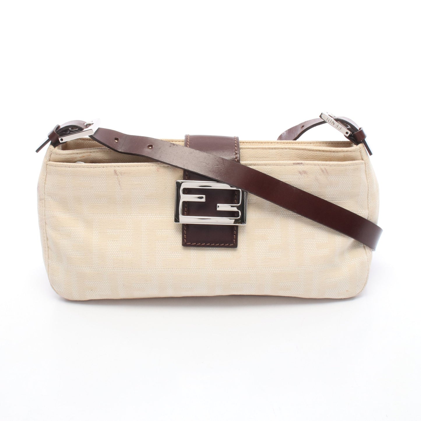 ズッカ マンマバケット ショルダーバッグ キャンバス レザー ベージュ ブラウン フェンディ バッグ FENDI