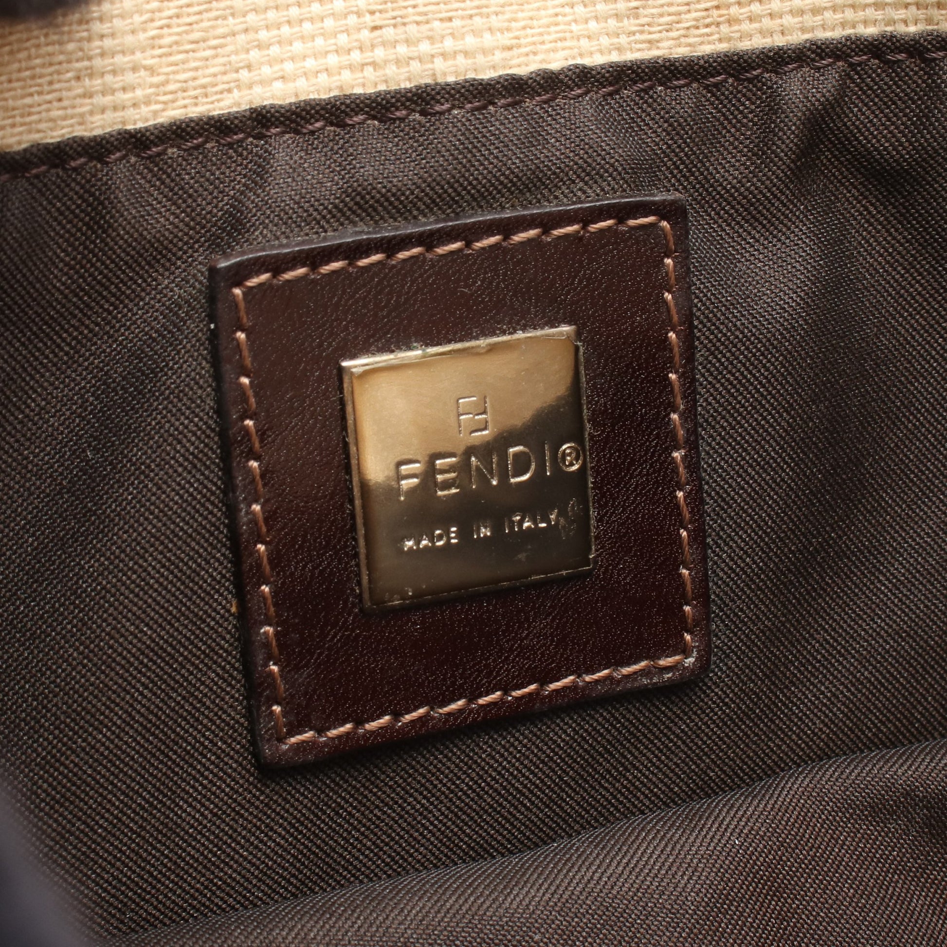 ズッカ マンマバケット ショルダーバッグ キャンバス レザー ベージュ ブラウン フェンディ バッグ FENDI