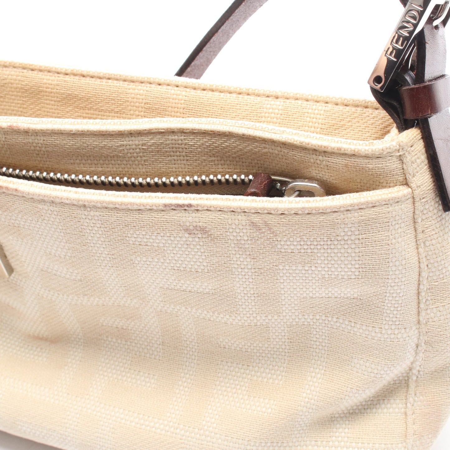 ズッカ マンマバケット ショルダーバッグ キャンバス レザー ベージュ ブラウン フェンディ バッグ FENDI