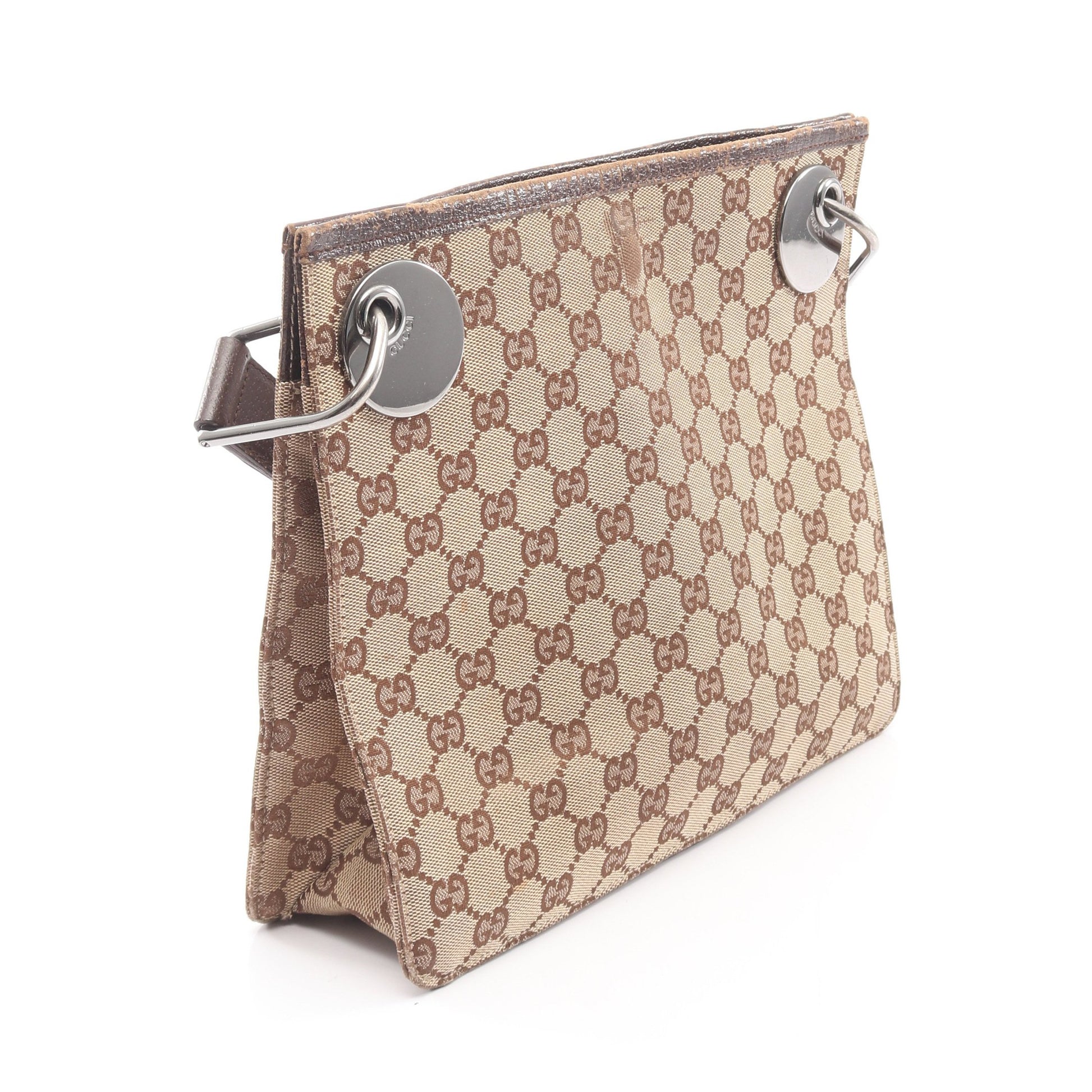GGキャンバス ショルダーバッグ キャンバス レザー ベージュ ブラウン グッチ バッグ GUCCI
