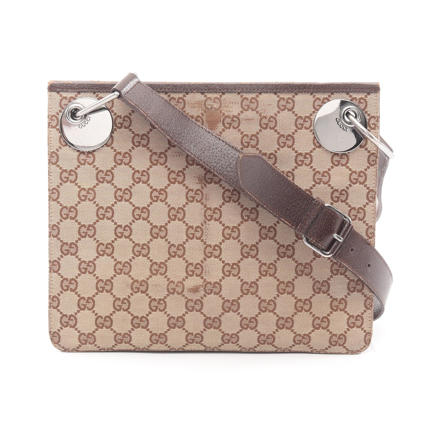 GGキャンバス ショルダーバッグ キャンバス レザー ベージュ ブラウン グッチ バッグ GUCCI