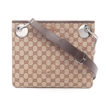 GGキャンバス ショルダーバッグ キャンバス レザー ベージュ ブラウン グッチ バッグ GUCCI