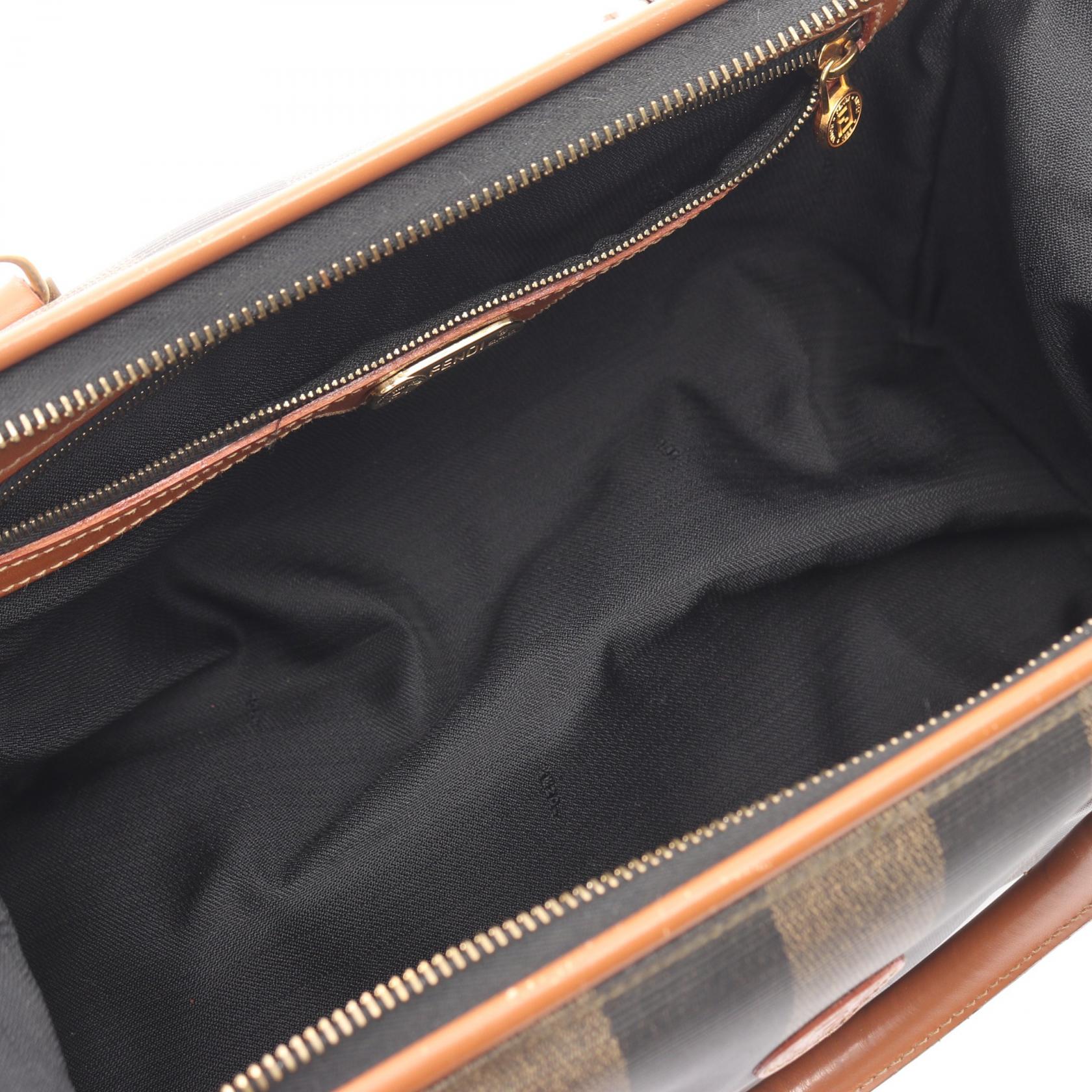 ペカン ハンドバッグ ミニボストンバッグ PVC レザー ブラック ブラウン フェンディ バッグ FENDI