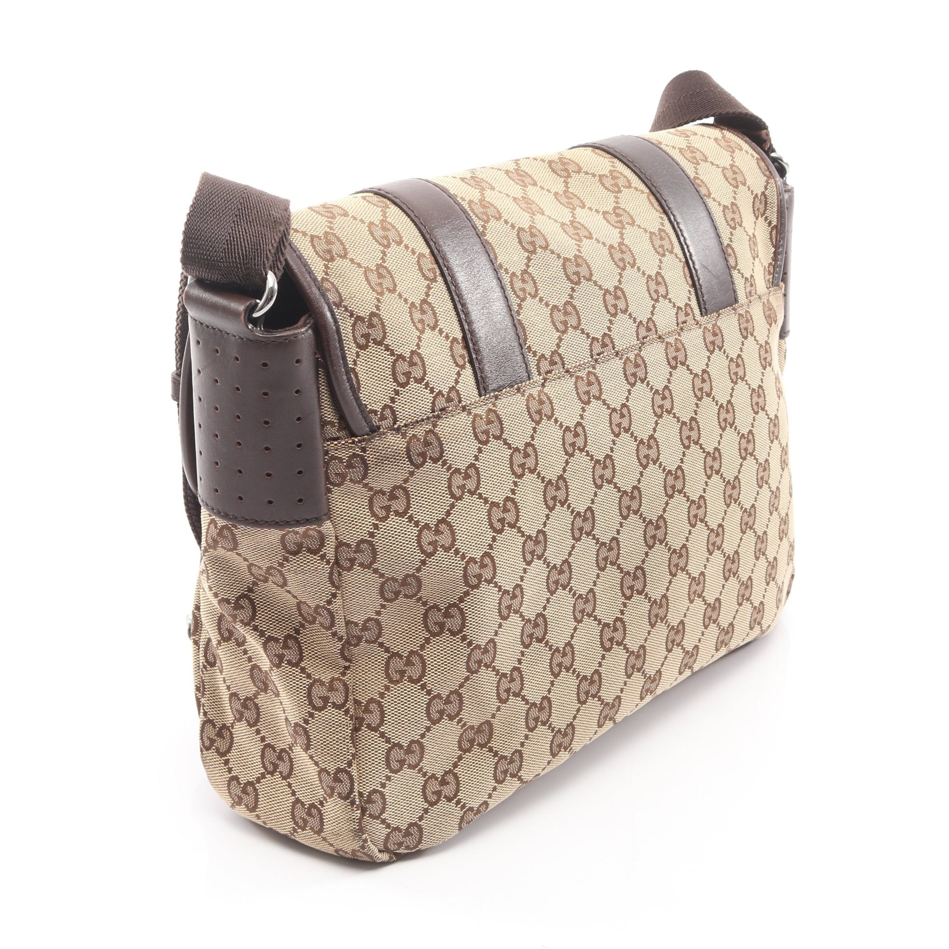 GGキャンバス ショルダーバッグ キャンバス レザー ベージュ ダークブラウン グッチ バッグ GUCCI