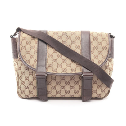 GGキャンバス ショルダーバッグ キャンバス レザー ベージュ ダークブラウン グッチ バッグ GUCCI