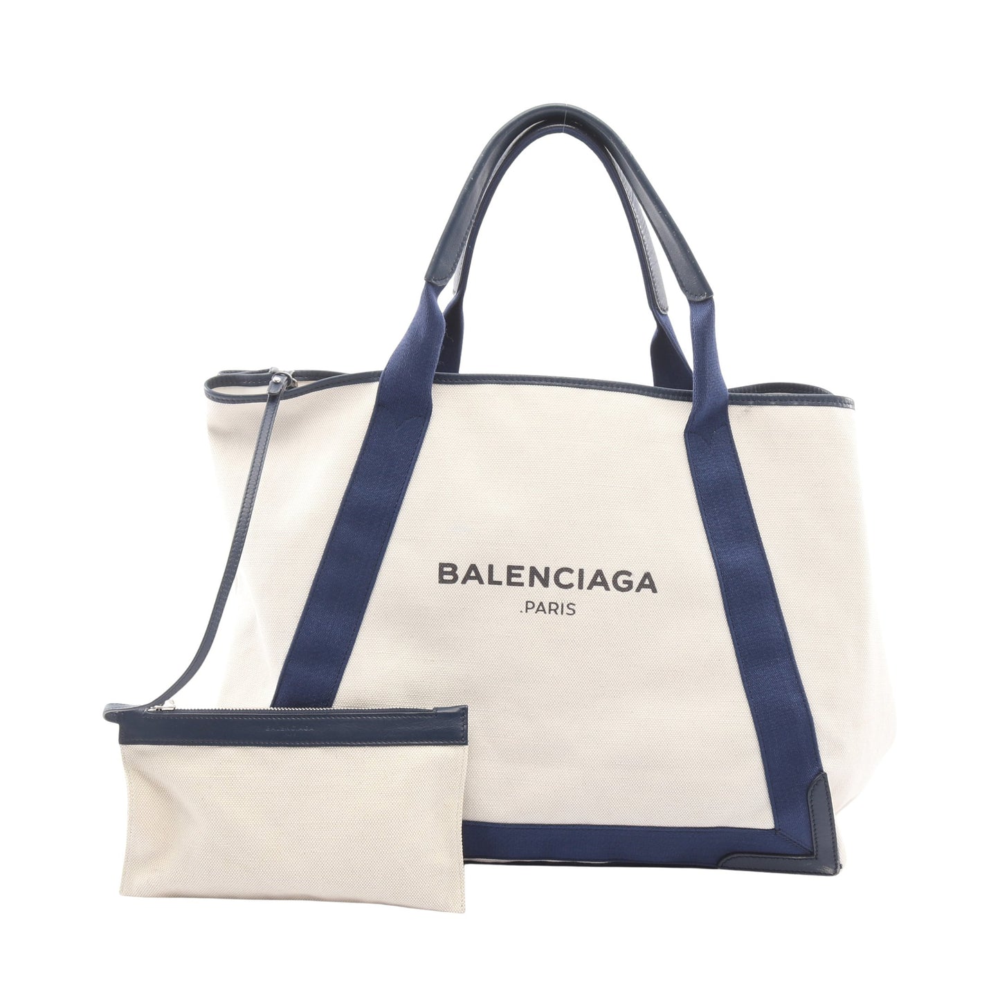 NAVY CABAS ネイビーカバ M 2WAY ハンドバッグ トートバッグ キャンバス レザー ホワイト ネイビー バレンシアガ バッグ BALENCIAGA