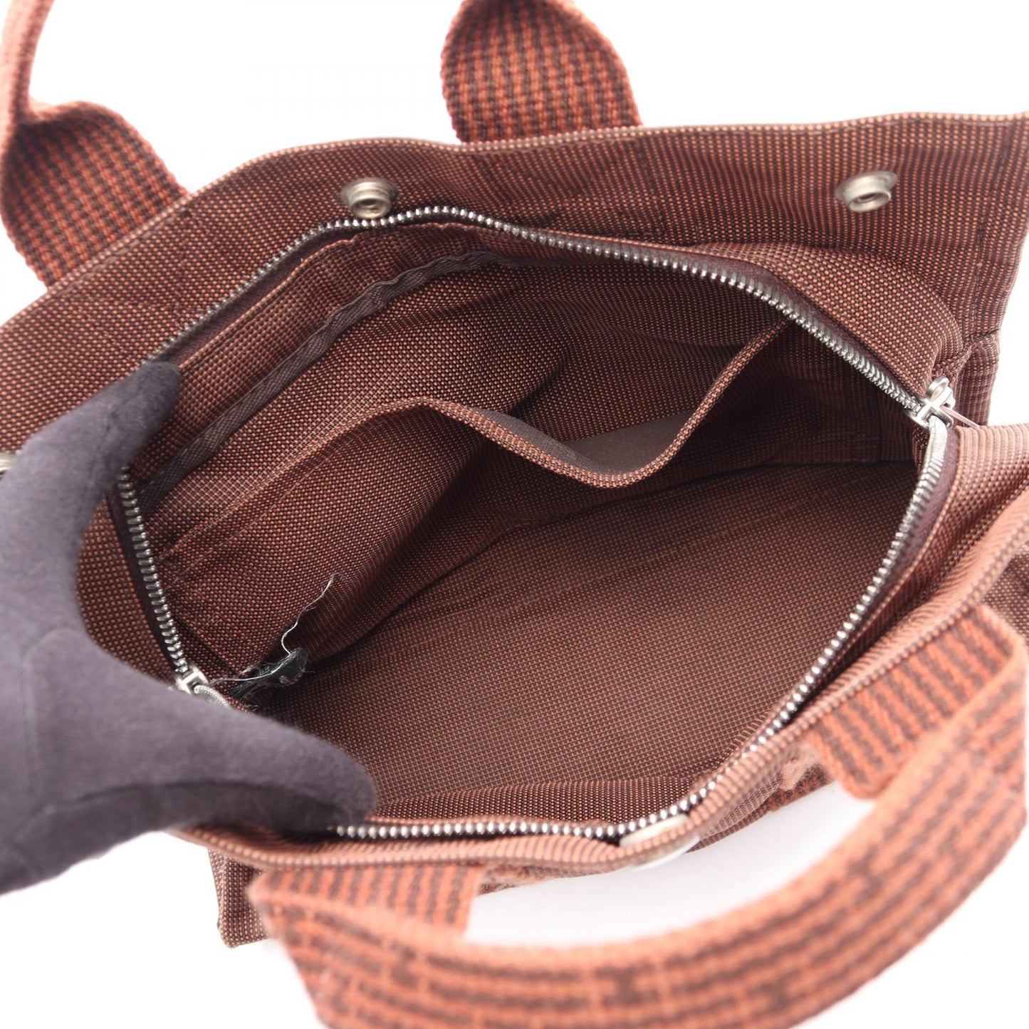 エールラインPM ハンドバッグ トートバッグ ナイロンキャンバス ブラウン シルバー金具 エルメス バッグ HERMES