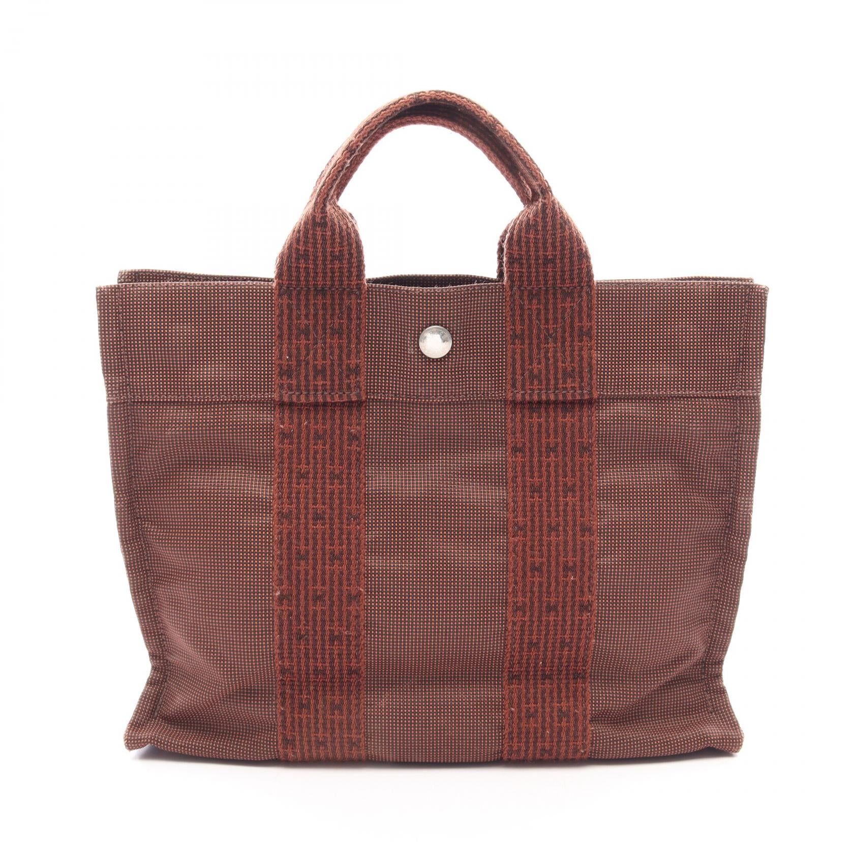 エールラインPM ハンドバッグ トートバッグ ナイロンキャンバス ブラウン シルバー金具 エルメス バッグ HERMES