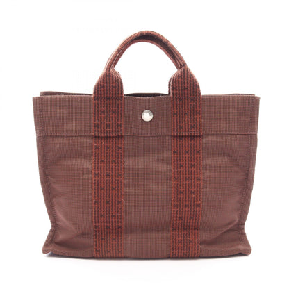 エールラインPM ハンドバッグ トートバッグ ナイロンキャンバス ブラウン シルバー金具 エルメス バッグ HERMES