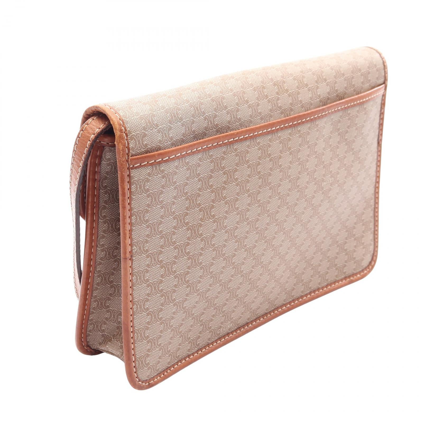 マカダム ショルダーバッグ PVC レザー ベージュ ブラウン セリーヌ バッグ CELINE