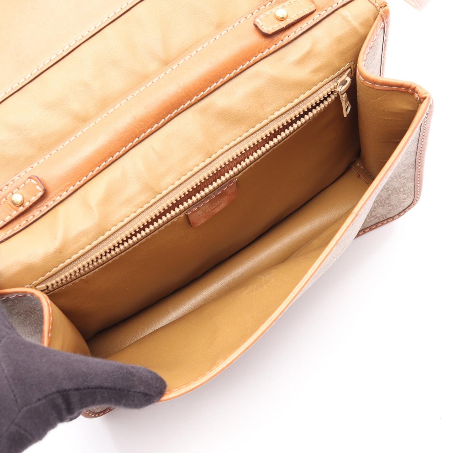 マカダム ショルダーバッグ PVC レザー ベージュ ブラウン セリーヌ バッグ CELINE