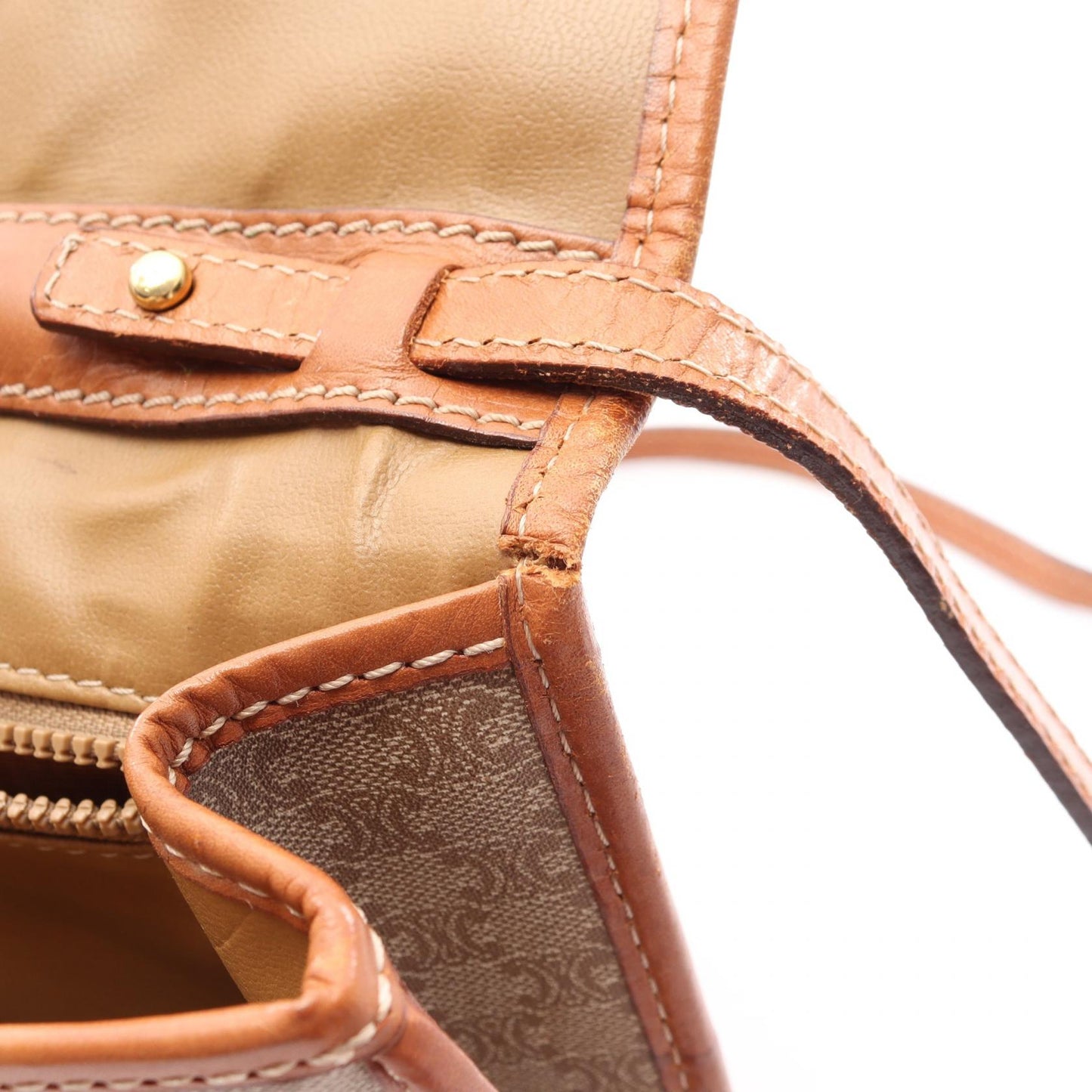 マカダム ショルダーバッグ PVC レザー ベージュ ブラウン セリーヌ バッグ CELINE