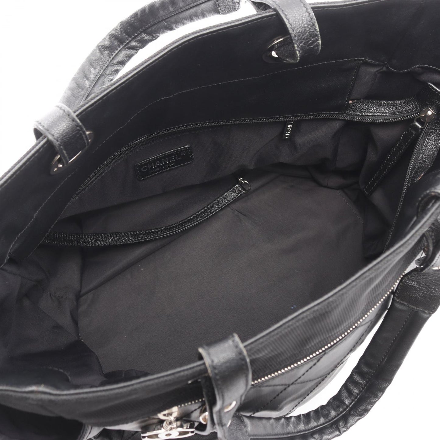 パリビアリッツ トートMM ハンドバッグ トートバッグ レザー コーティングキャンバス ブラック シルバー金具 シャネル バッグ CHANEL