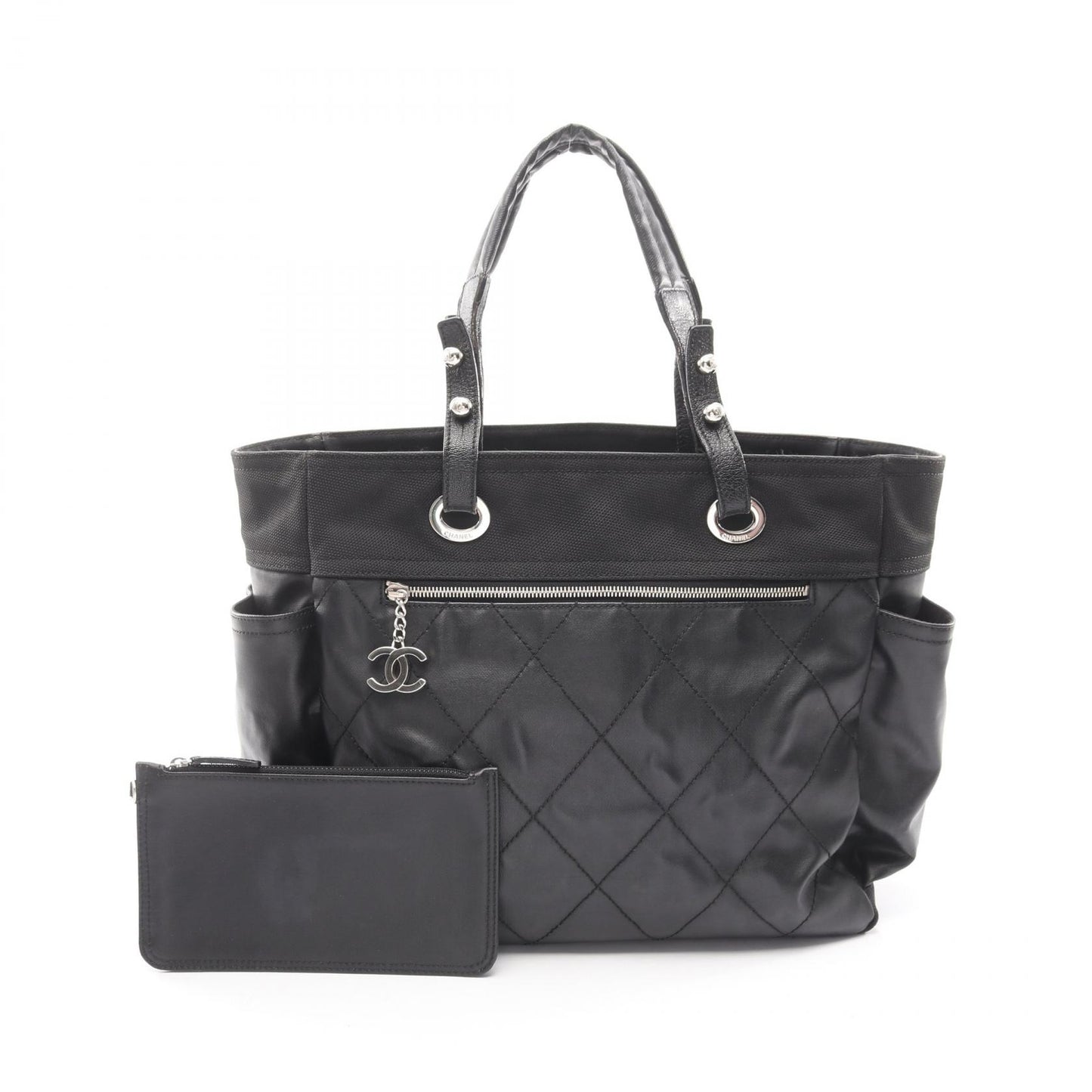 パリビアリッツ トートMM ハンドバッグ トートバッグ レザー コーティングキャンバス ブラック シルバー金具 シャネル バッグ CHANEL