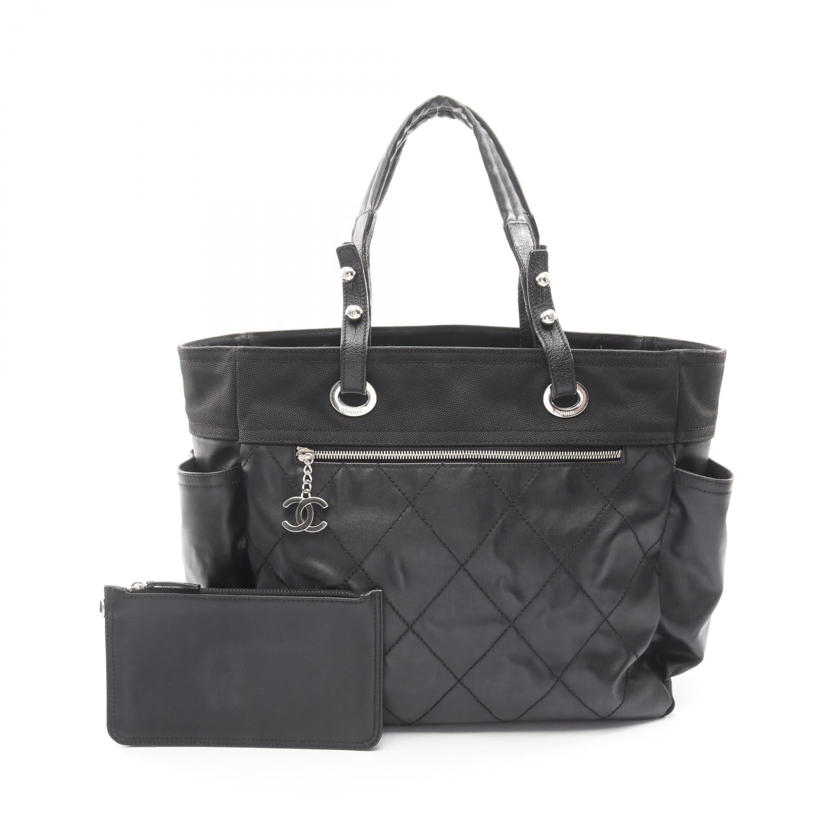 パリビアリッツ トートMM ハンドバッグ トートバッグ レザー コーティングキャンバス ブラック シルバー金具 シャネル バッグ CHANEL