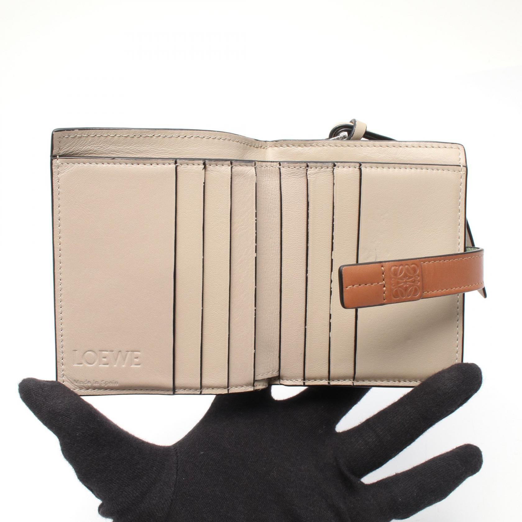 アナグラム コンパクトジップウォレット 二つ折り財布 レザー グリーン ブラウン ロエベ 財布・小物 LOEWE