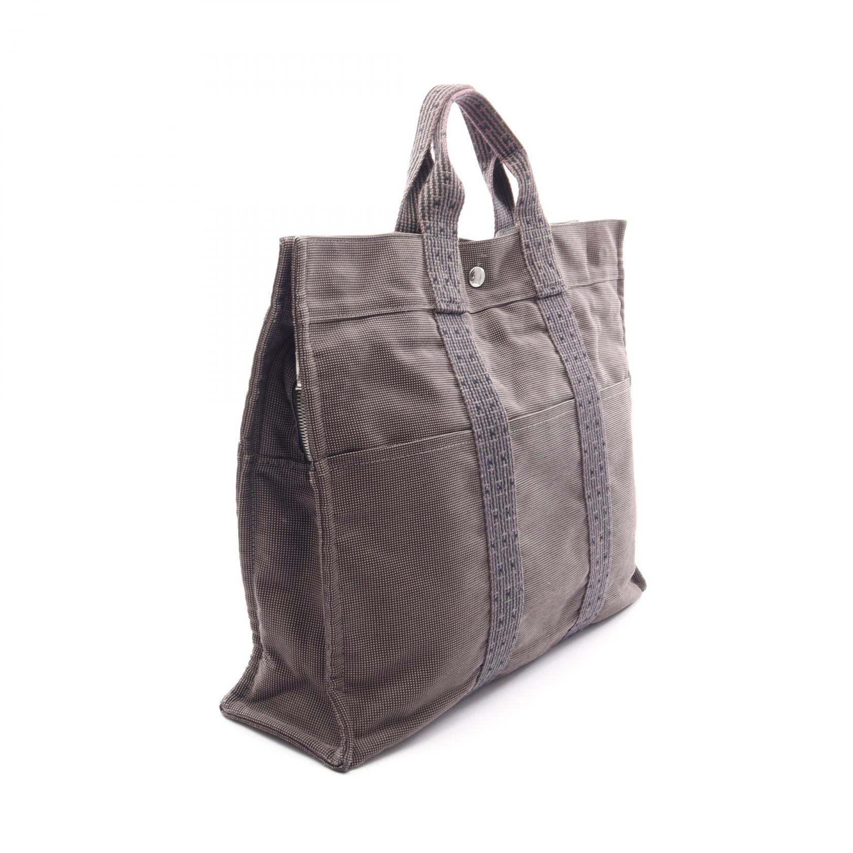 エールラインMM ハンドバッグ トートバッグ ナイロンキャンバス ダークグレー シルバー金具 エルメス バッグ HERMES